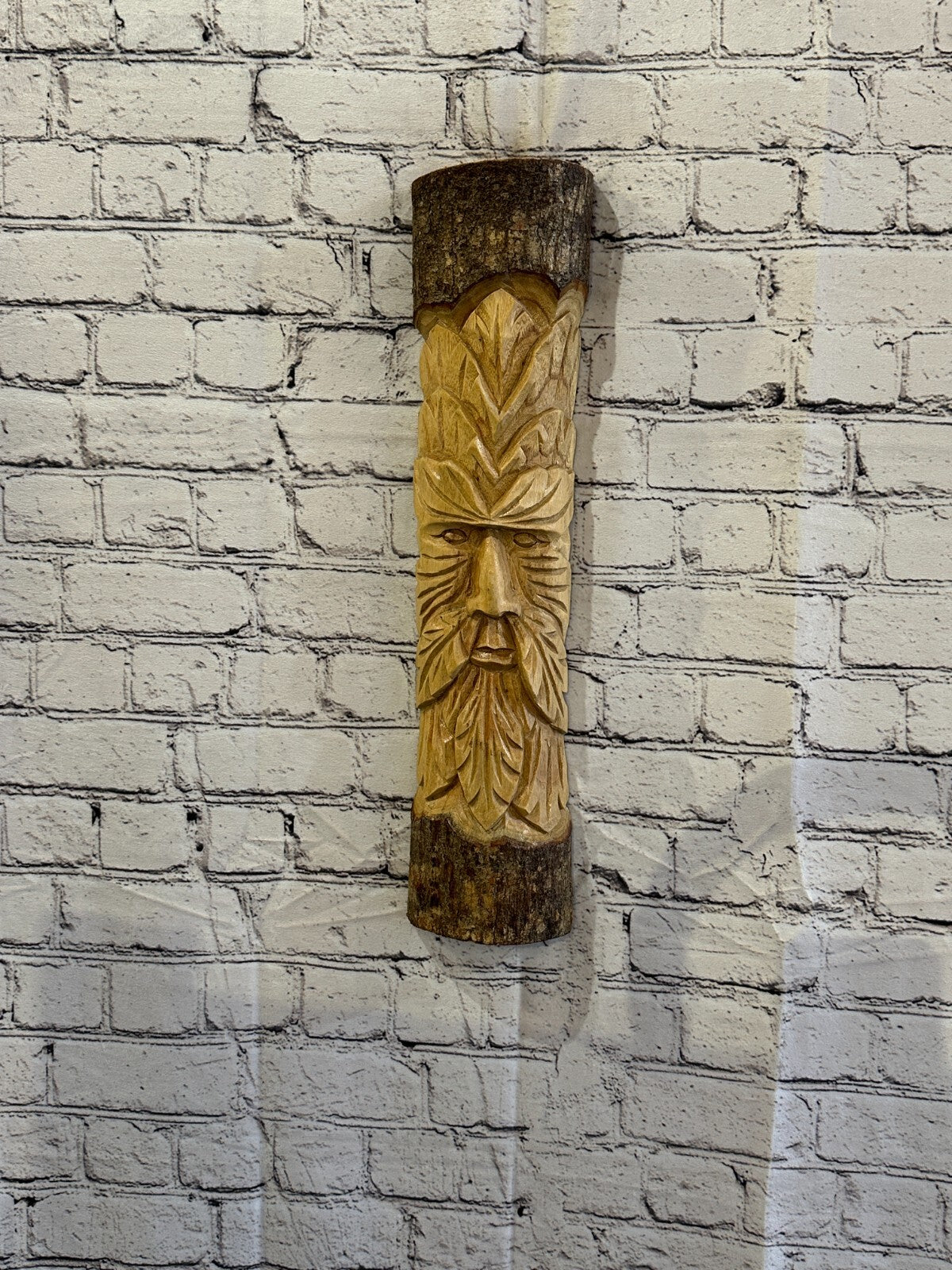 Green Man Of The Woods 50cm Hand Carved Wizard Tree Trunk Wood Fairtrade