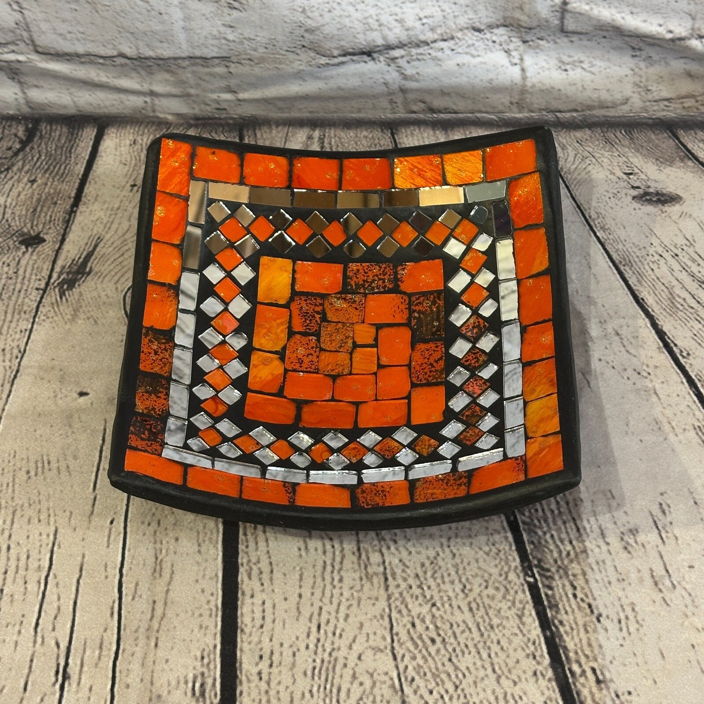 20cm Orange Square Mosaic Handmade Ceramic Glass Tile Bowl Fruit