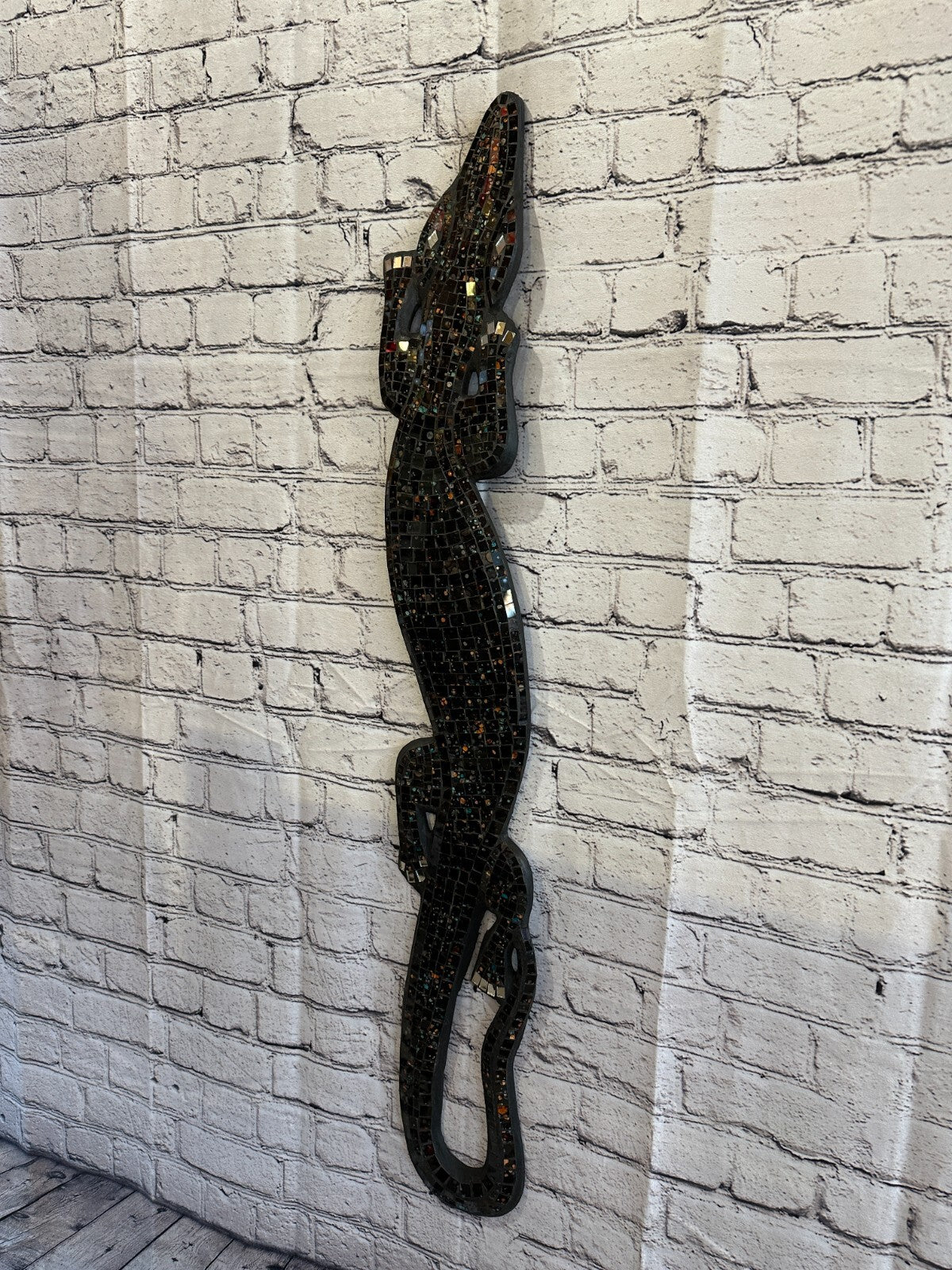 80cm Gecko Black Mosaic Wall Hanging Wooden Ornaments Wood Carving