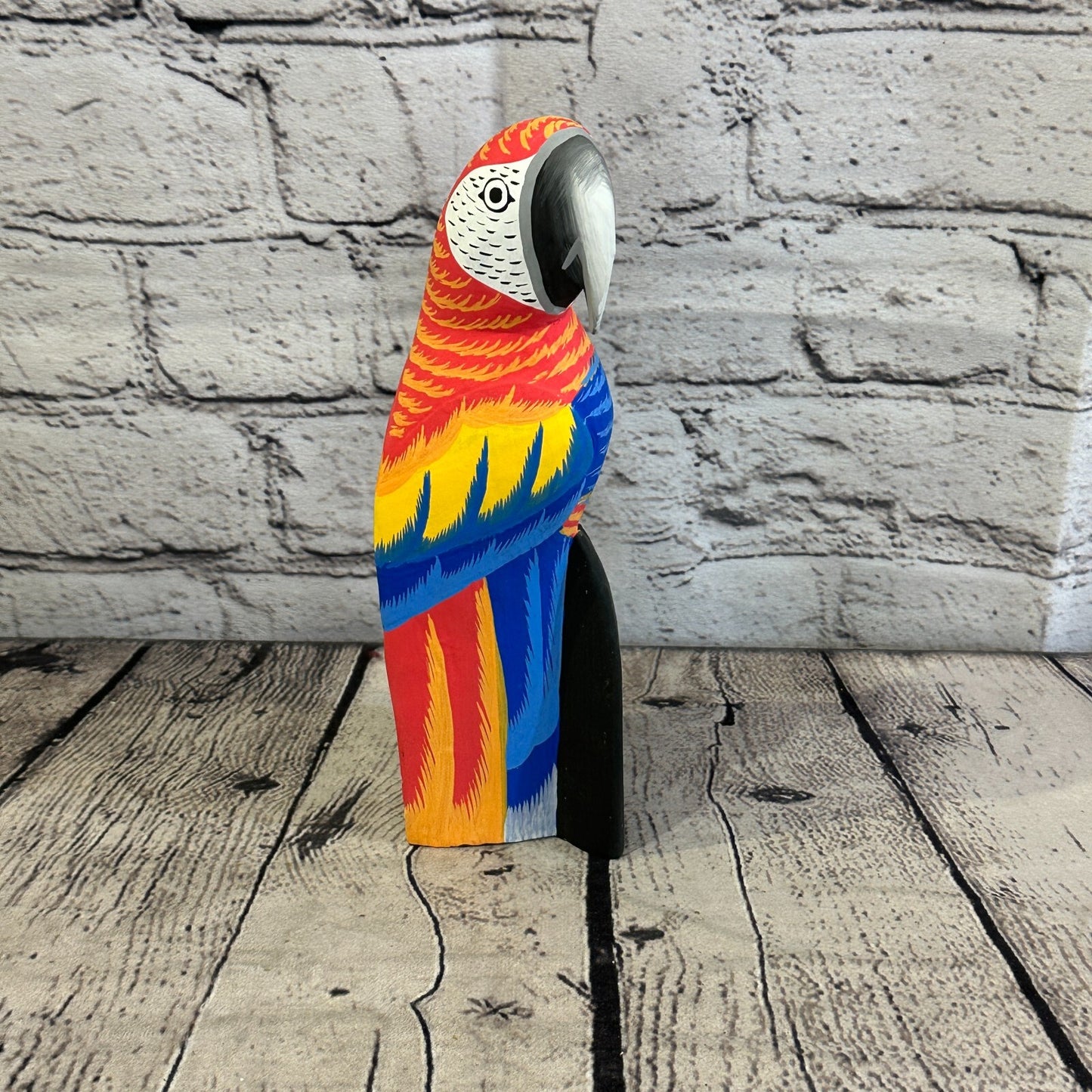 20cm Red Parrot Bird Ornament Statue Fair Trade Hand Made Carved Wood