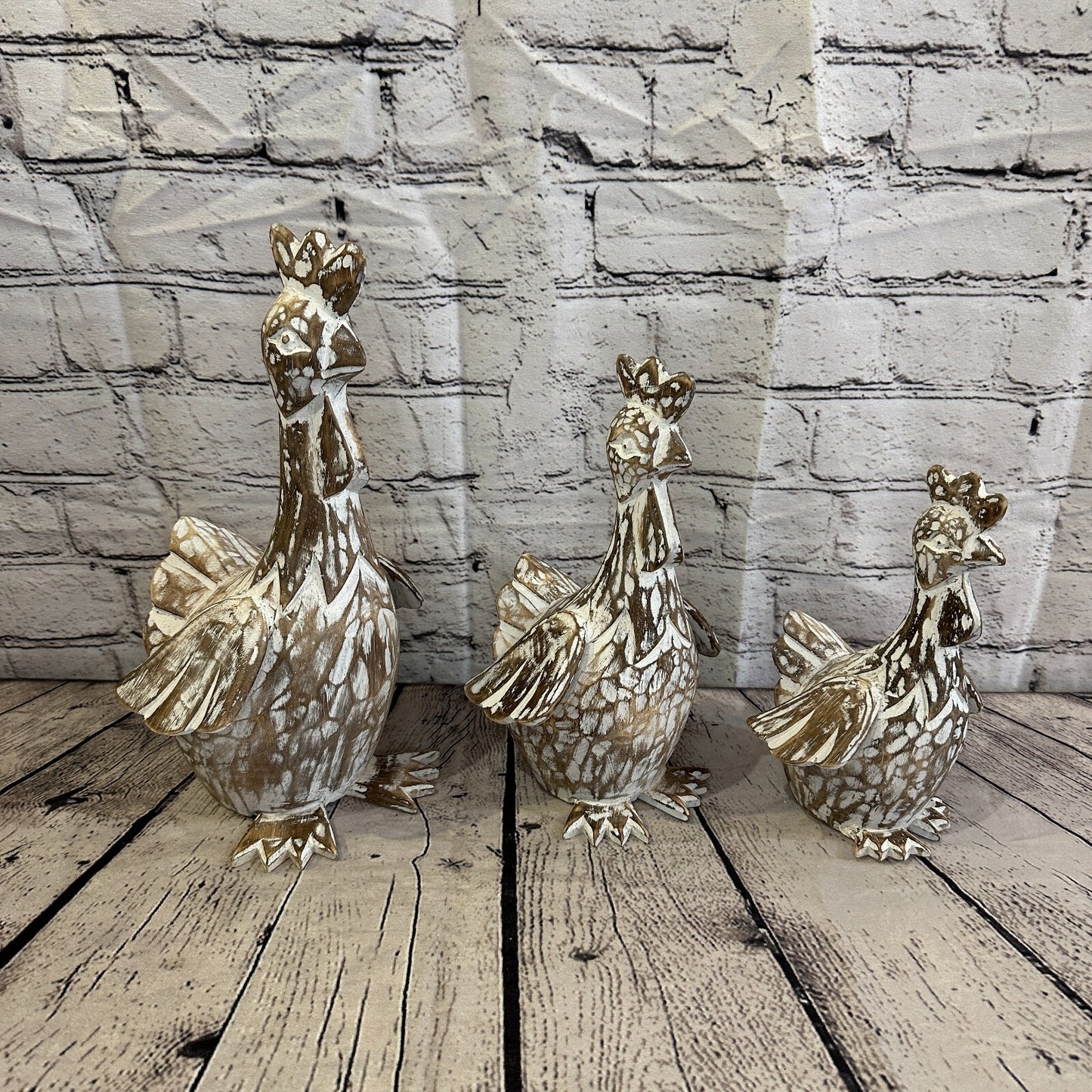 25cm x 12cm Brown Shabby Wooden Rooster Cockerel Retro Collectable Hand Carved