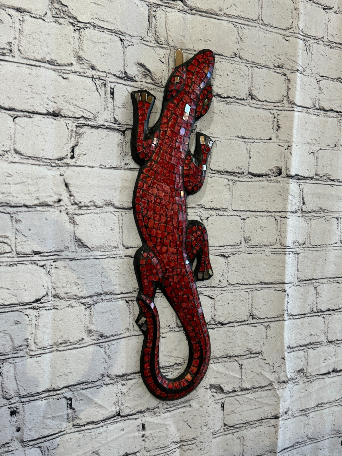 50cm Gecko Red Mosaic Wall Hanging Wooden Ornaments Wood Carving