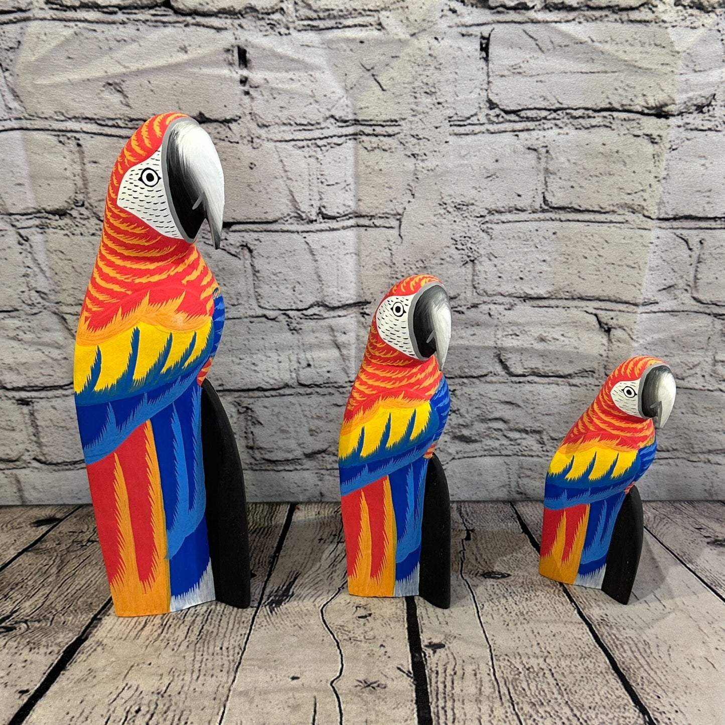 20cm Red Parrot Bird Ornament Statue Fair Trade Hand Made Carved Wood
