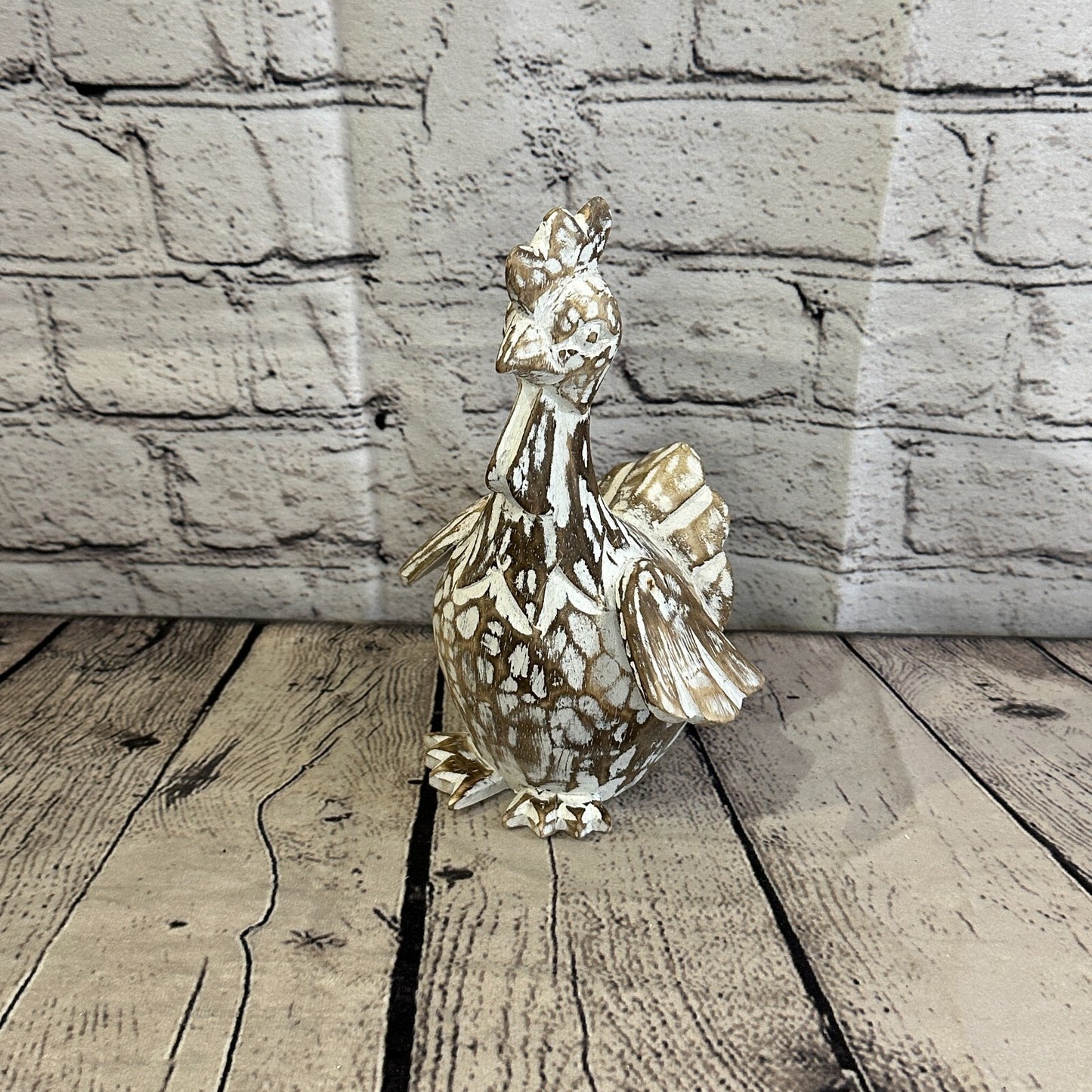 20cm x 10cm Brown Shabby Wooden Rooster Cockerel Retro Collectable Hand Carved