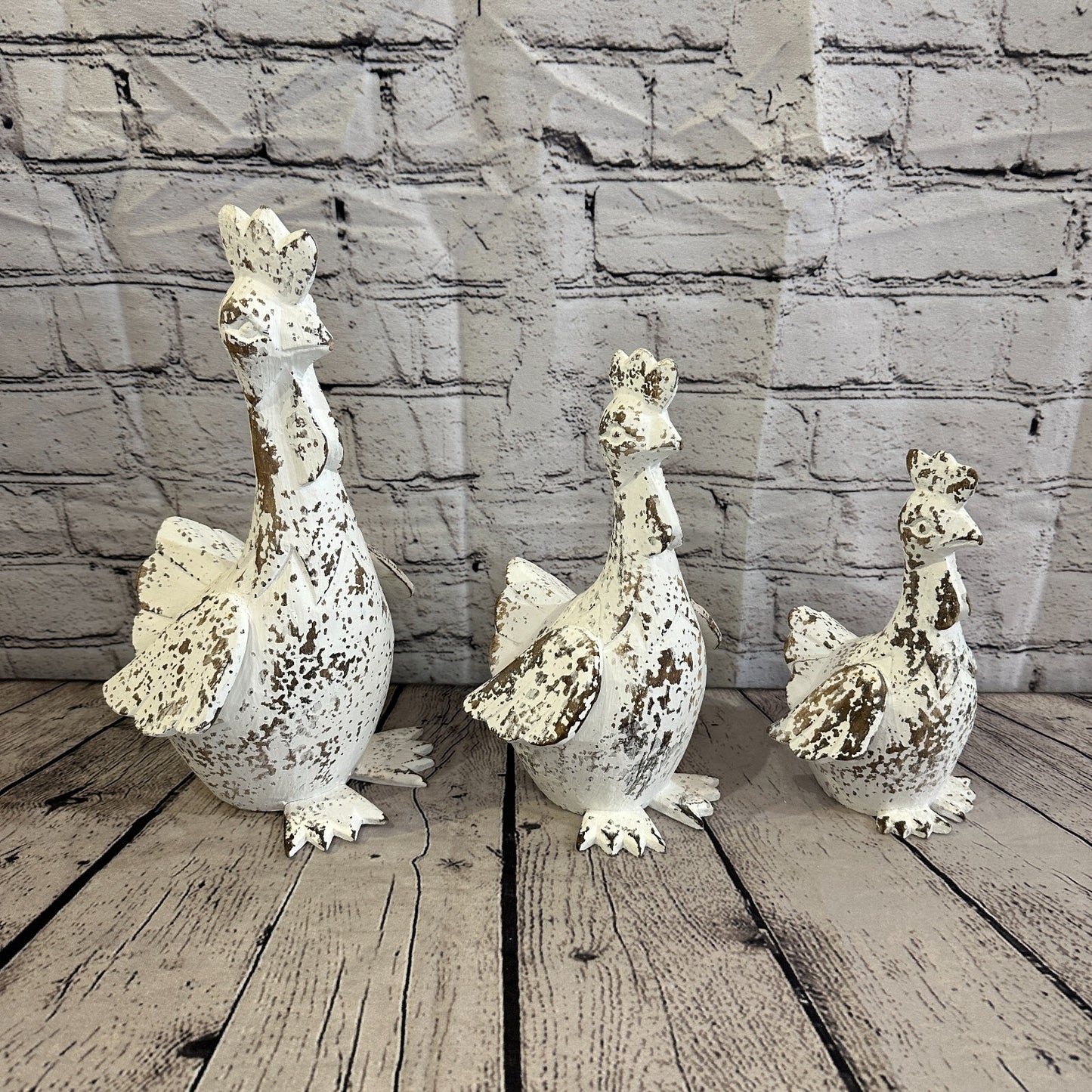 25cm x 12cm White Shabby Wooden Rooster Cockerel Retro Collectable Hand Carved