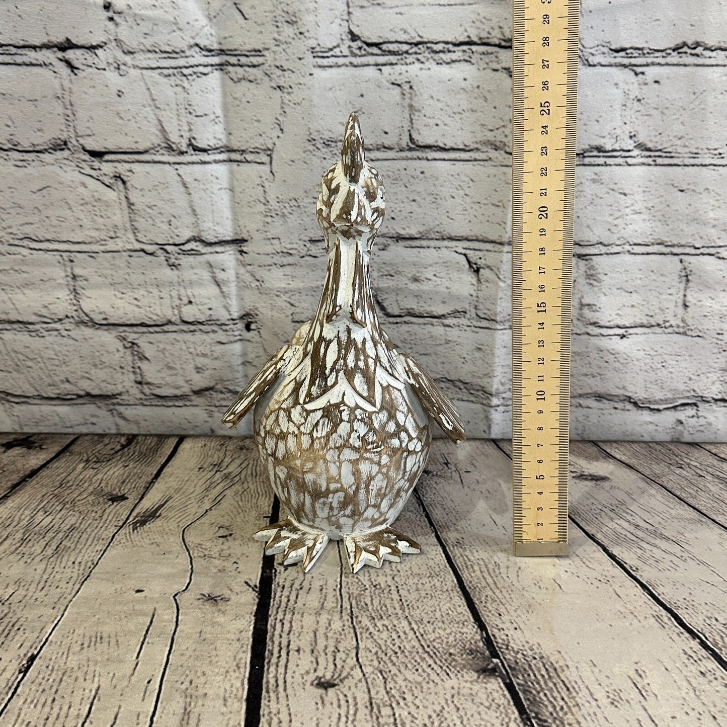 25cm x 12cm Brown Shabby Wooden Rooster Cockerel Retro Collectable Hand Carved