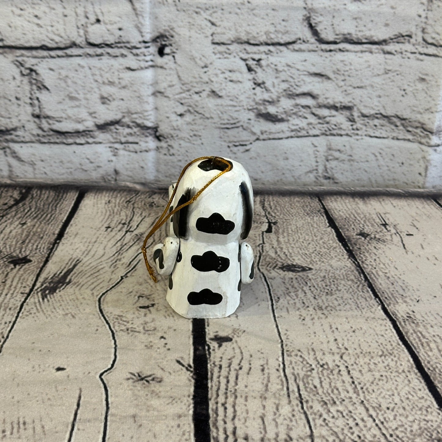 10cm Spotty Dog Sitting Animal, Wooden Shelf Ornament Handmade and Fairtrade