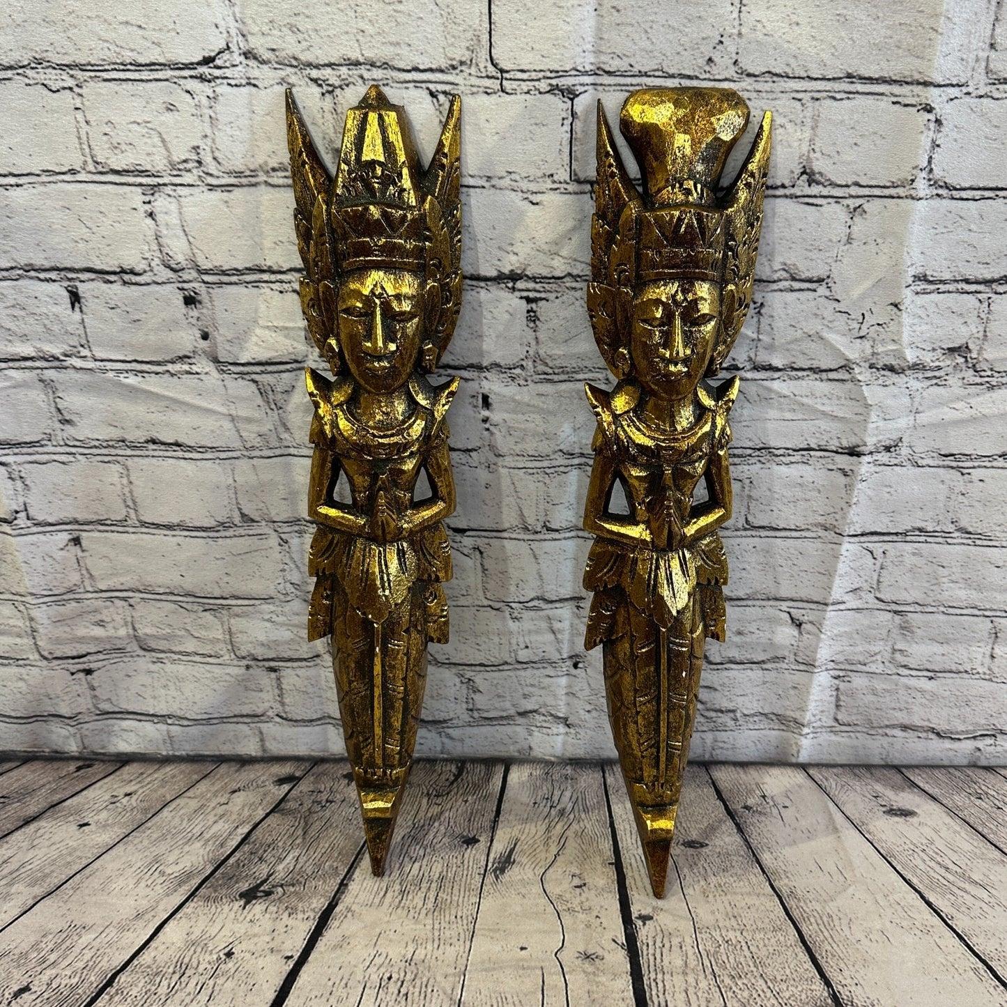 Gold Antique Colour Sita Dewi Bali Rice Goddess Wings Mermaid Wood 50cm Pair