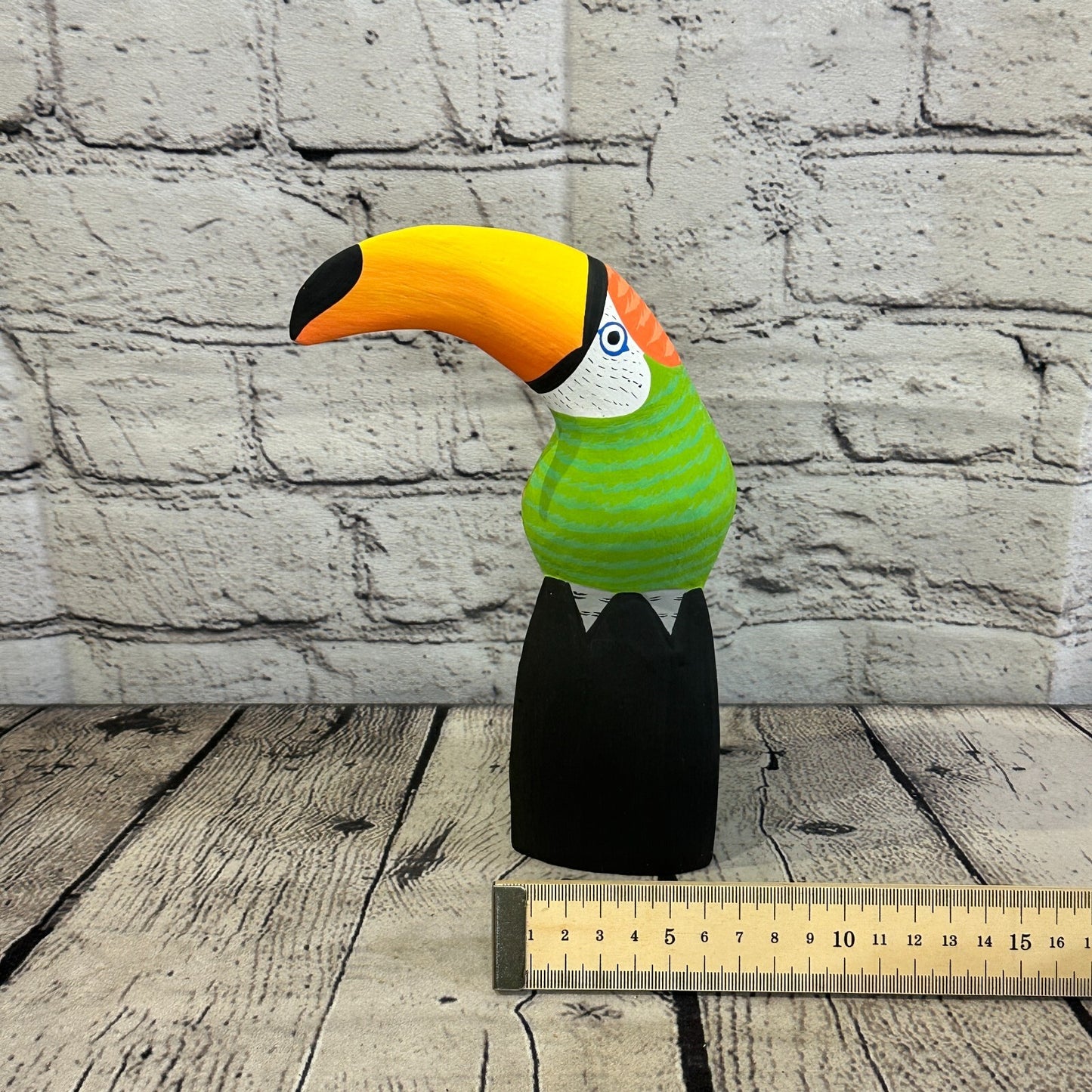 20cm Green Toucan Bird Ornament Statue Fair Trade Hand Made Carved Wood