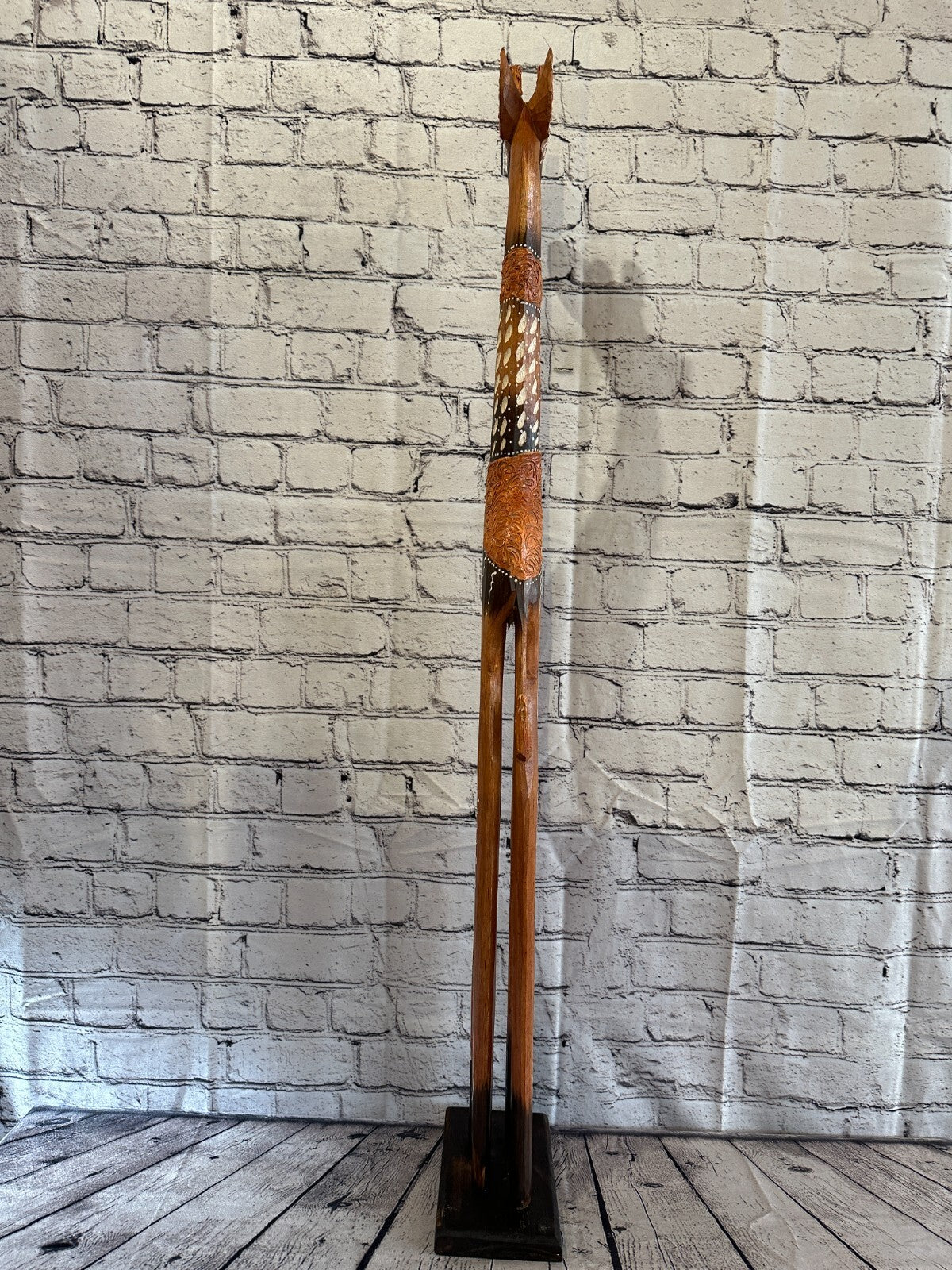100cm Brown Painted Wood Giraffe Tall Statue Wood Modern Hand Carved Painted
