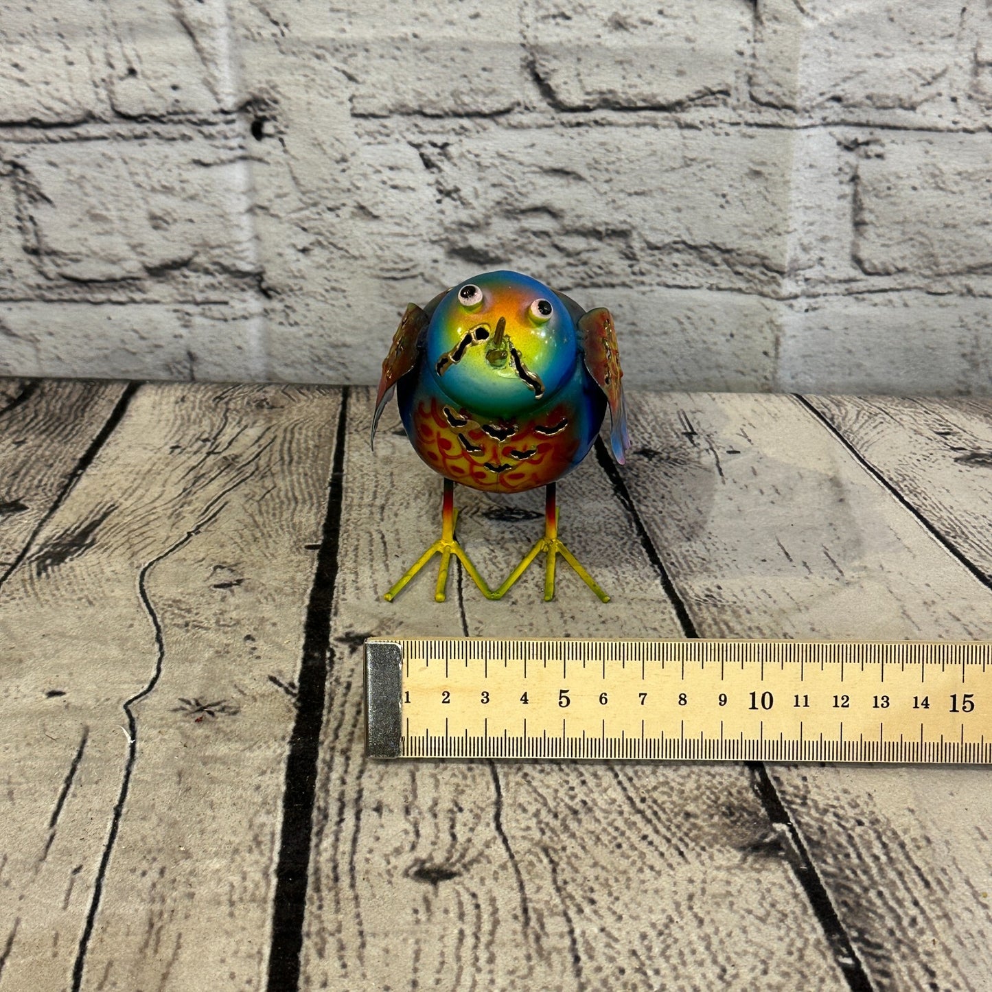 10cm x 10cm Bright Blue Bird Metal Tin Wall Hanging Ornament Painted Statue