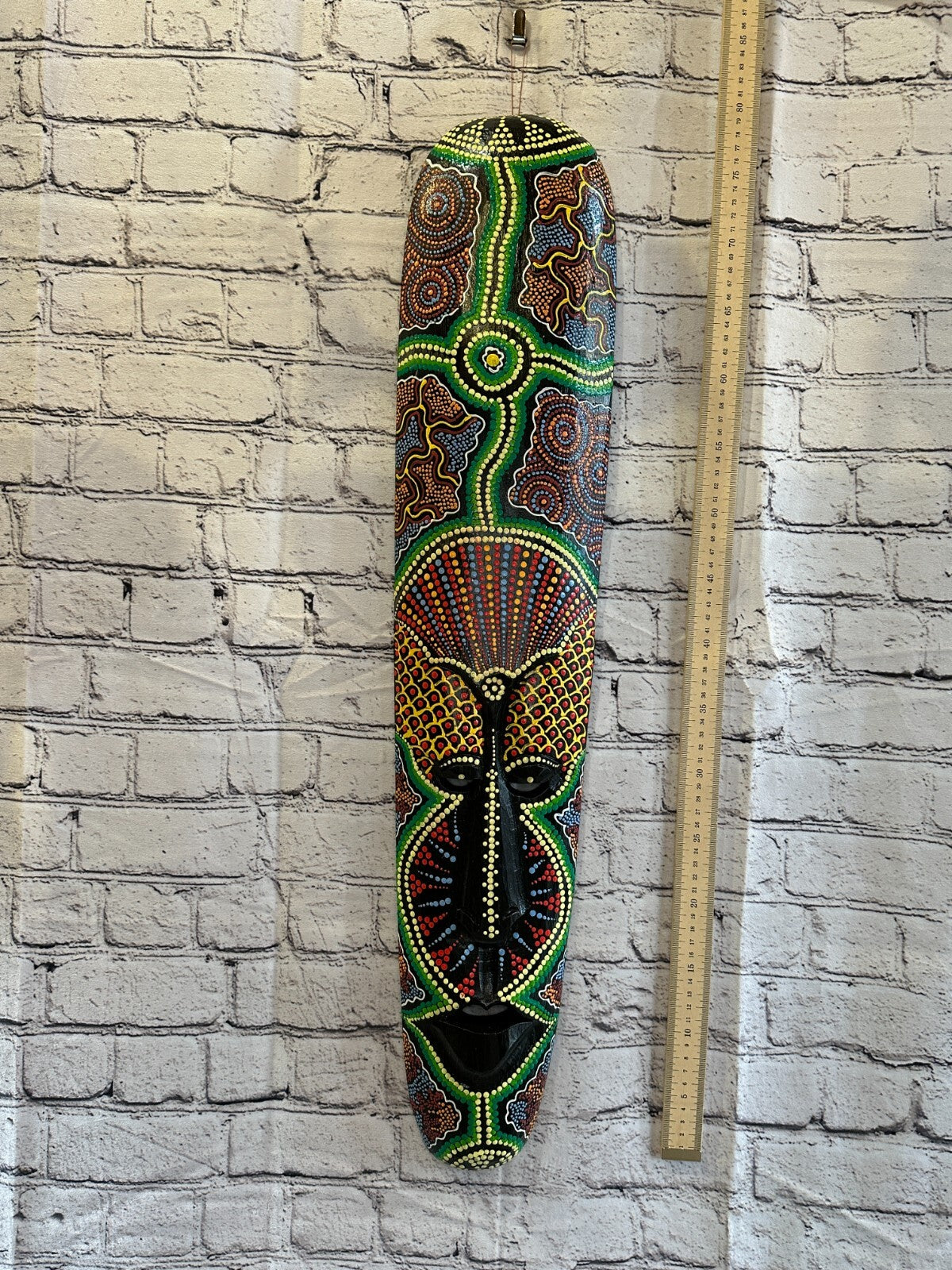 Mask 80cm Carved Wooden Dot Painted Ethnic Tribal Tiki Wall Art Handmade No 5