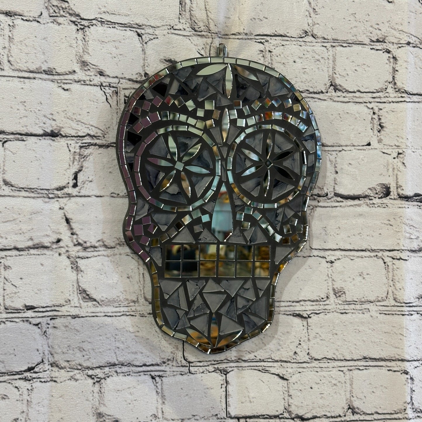 Black Grey Skull Mosaic Tile Wall Mirror 30cm x 20cm 12 Inches Handmade New