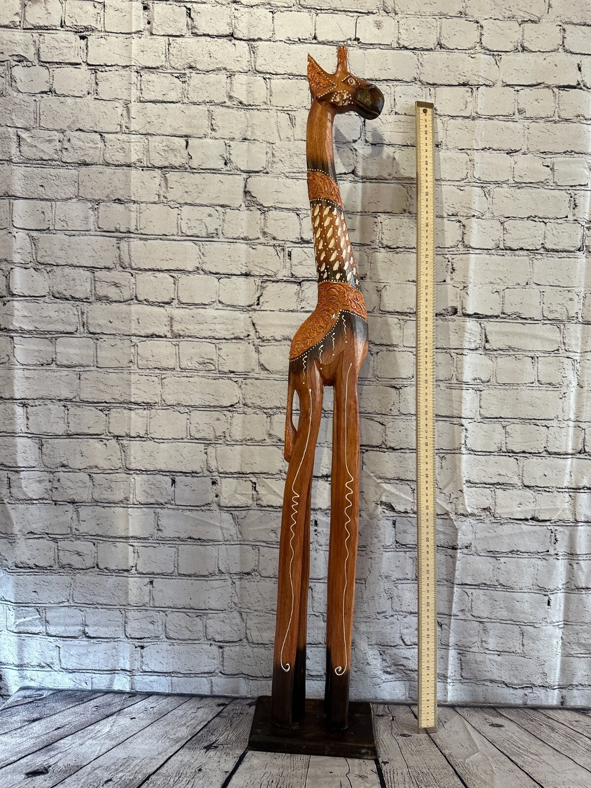 100cm Brown Painted Wood Giraffe Tall Statue Wood Modern Hand Carved Painted