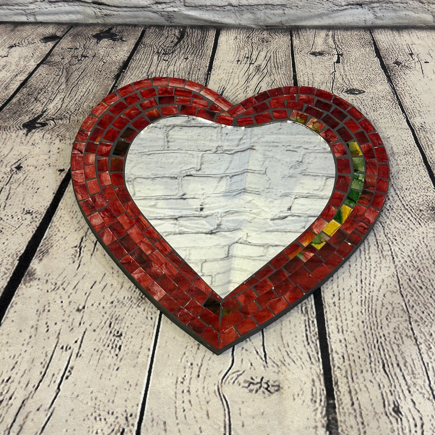 Red Heart Shape Mosaic Tile Wall Mirror 28cm x 25cm 10 Inches Handmade New
