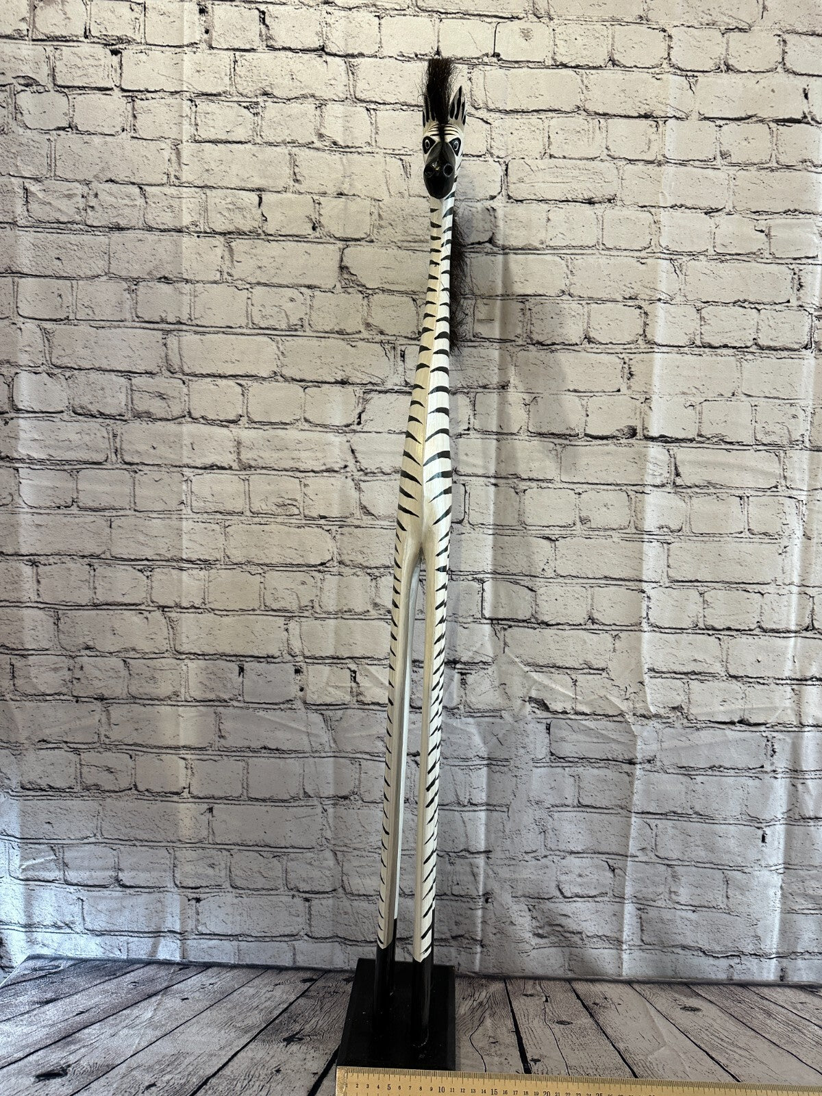 100cm White Black Painted Wood Zebra Tall Statue Wood Modern Hand Carved Painted