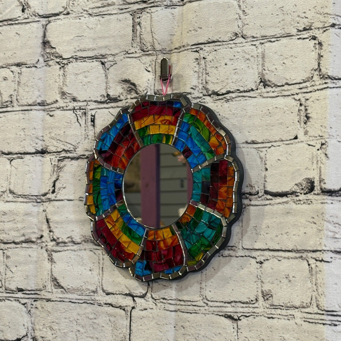 Rainbow Black Flower Mosaic Tile Wall Mirror 20cm x 20cm 8 Inches Handmade New