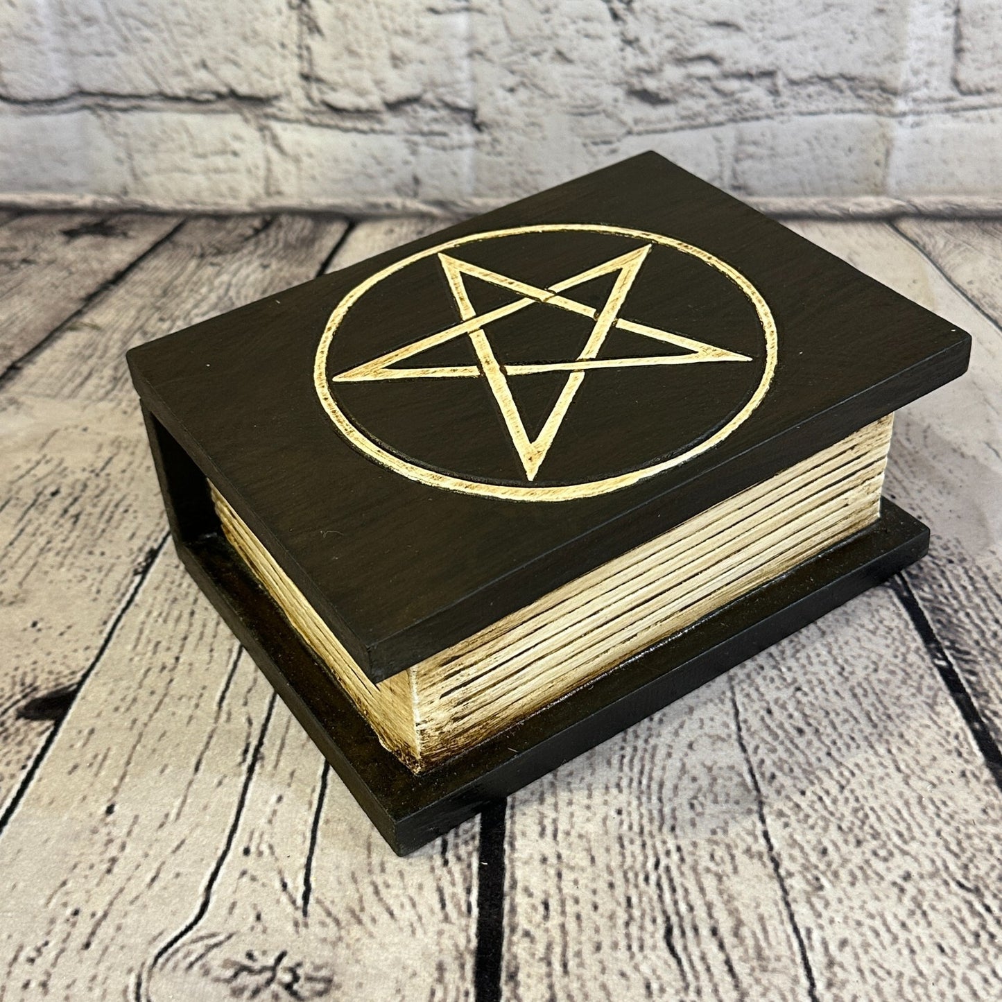 18cm x 12cm Book Wooden Gothic Pentagram Symbol Coffin Jewellery Trinket Box