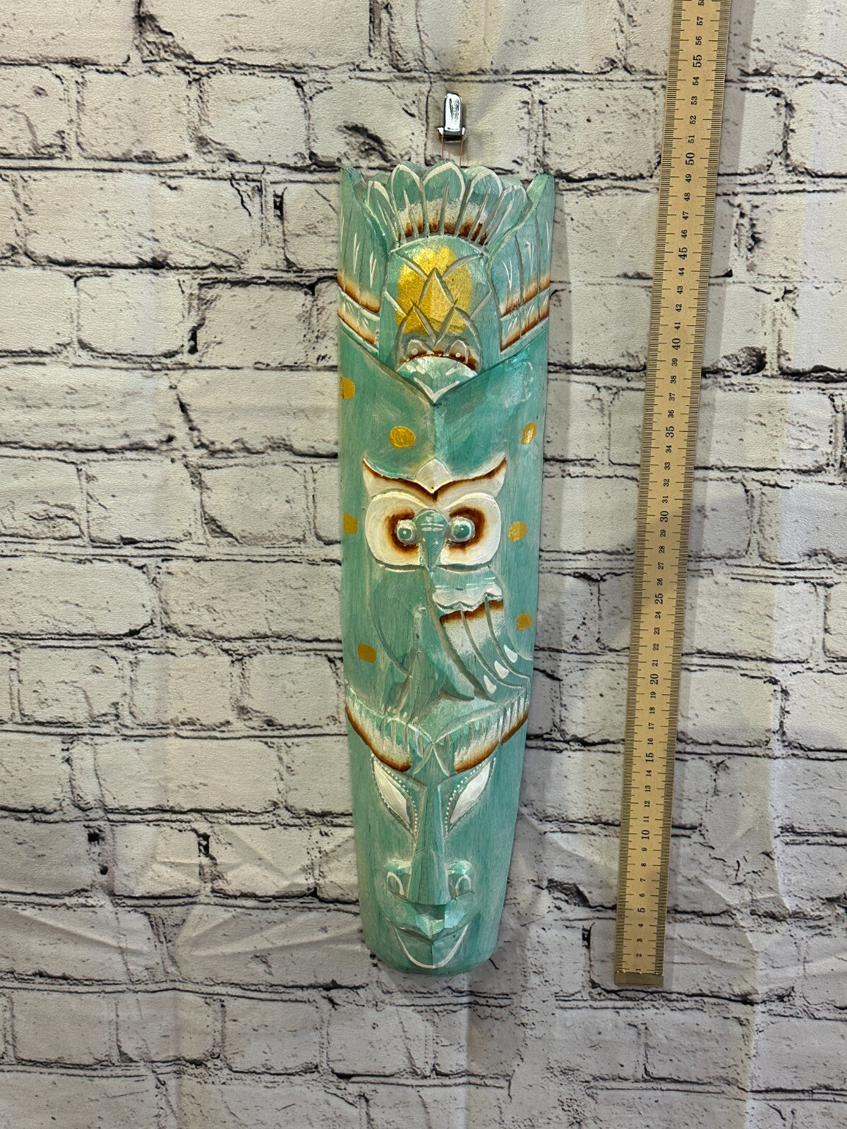 50cm Green Owl Hand Carved Fair Trade Wooden Animal Wall Art Wall Hang Mask