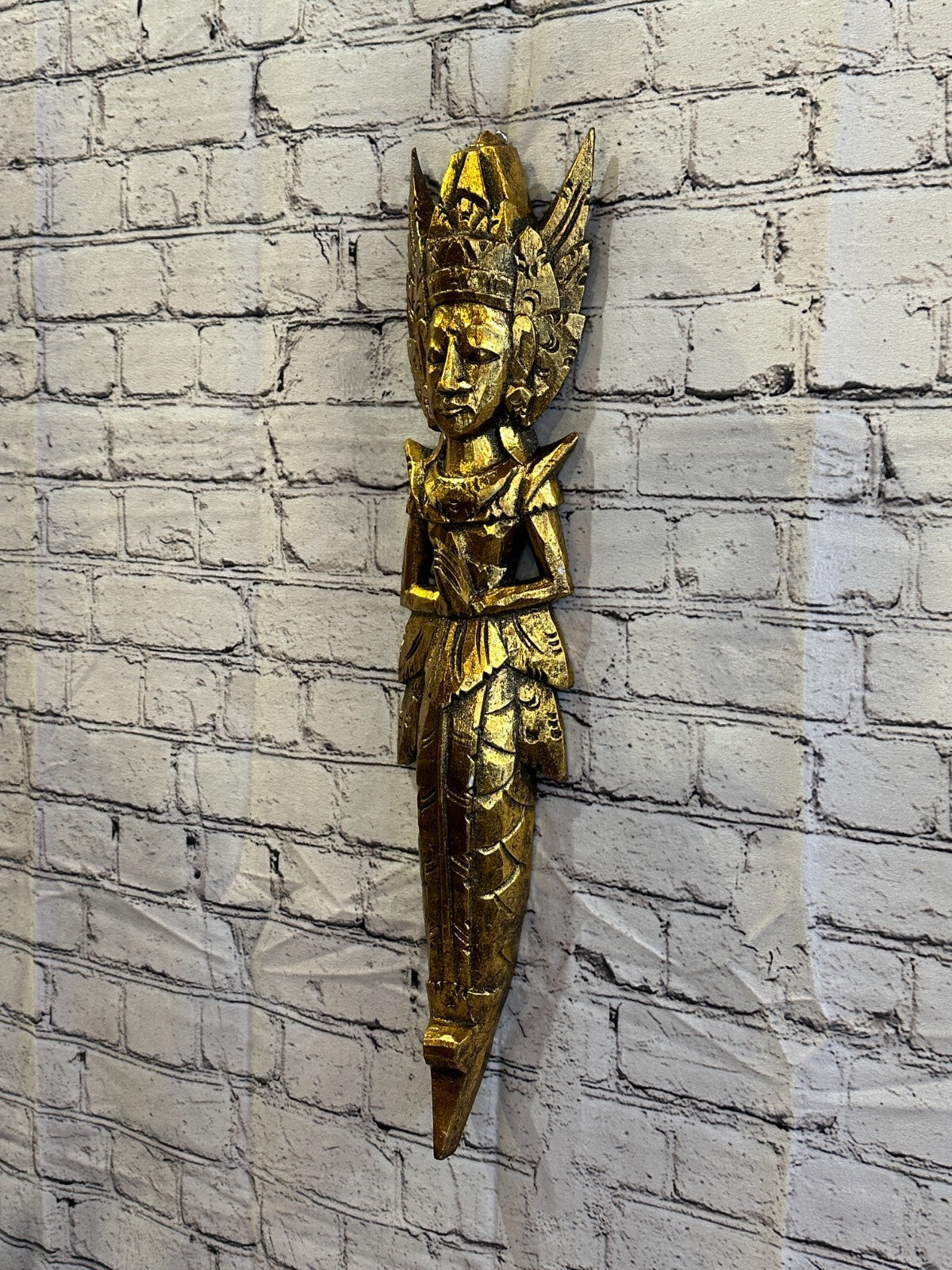 Gold Antique Colour Sita Dewi Bali Rice Goddess Wings Mermaid Wood 60cm Pair
