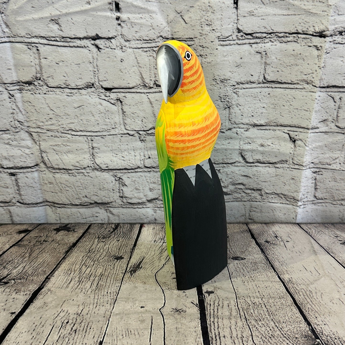 30cm Yellow Parrot Bird Ornament Statue Fair Trade Hand Made Carved Wood