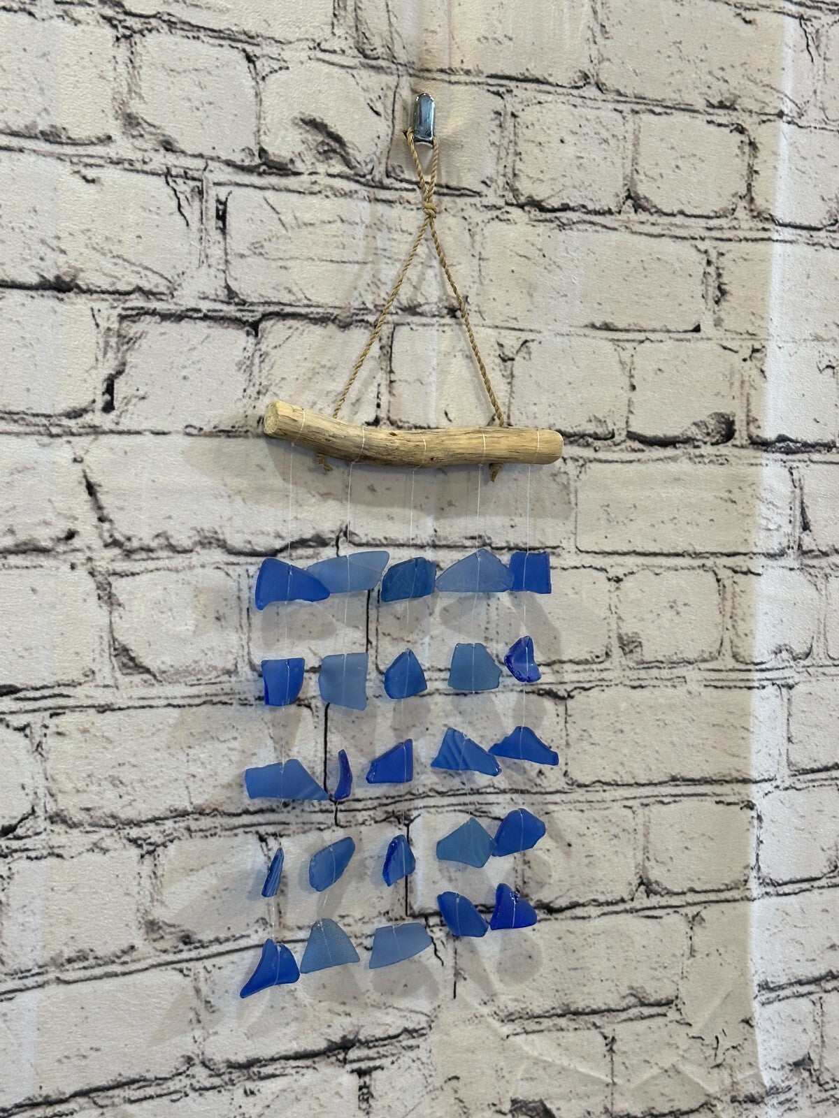 25cm x 15cm Dark Blue Wind Recycled Glass Driftwood Handmade Garden Home Mobile