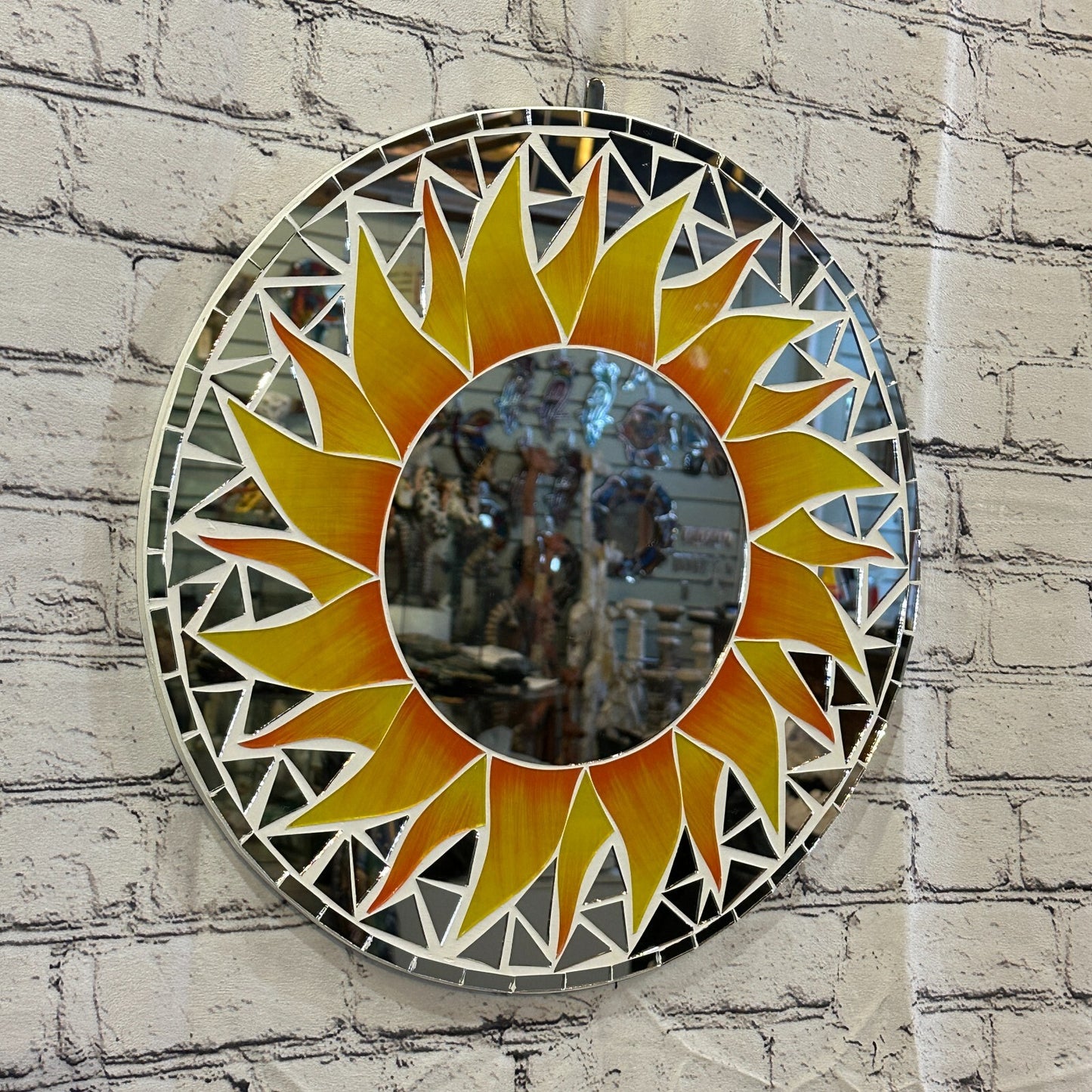 Orange Flame Sun Mosaic Tile Wall Mirror 40cm x 40cm 16 Inches Handmade New