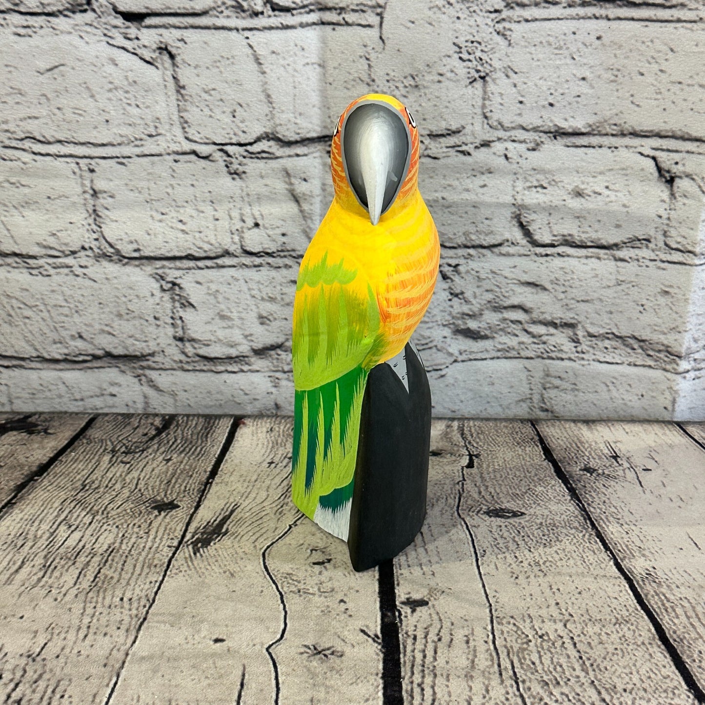 20cm Yellow Parrot Bird Ornament Statue Fair Trade Hand Made Carved Wood