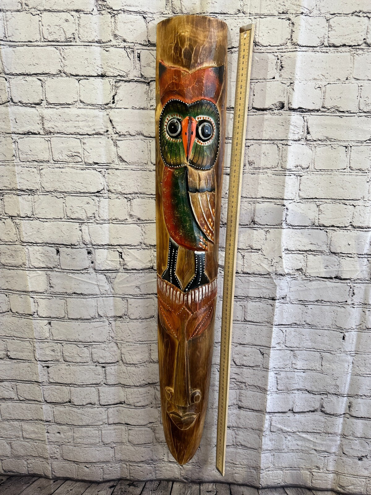 100cm Standing Owl Hand Carved Fair Trade Wooden Animal Wall Art Wall Hang Mask