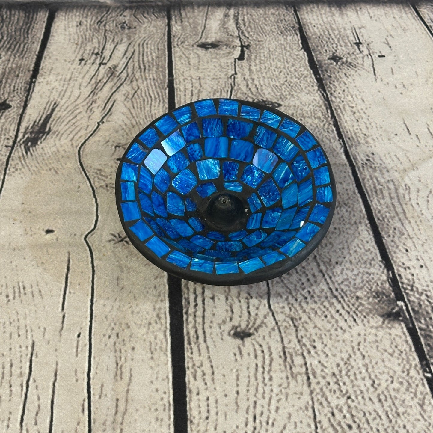 Blue Mosaic Stick Holder Round Plate Buddhism Ash Catcher Joss Cone Insence