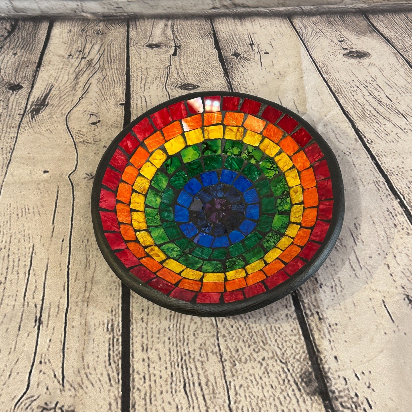 20cm Rainbow Eye Round Mosaic Handmade Ceramic Glass Tile Bowl Fruit