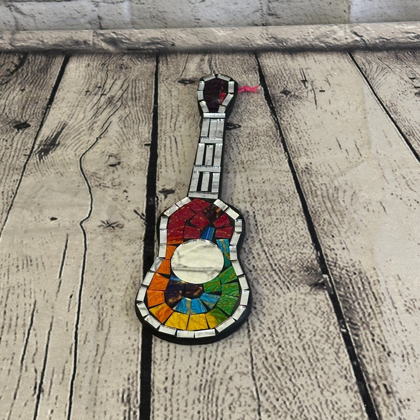 Bright Rainbow Acoustic Guitar Mosaic Tile Wall Mirror 20cm x 8cm Handmade New