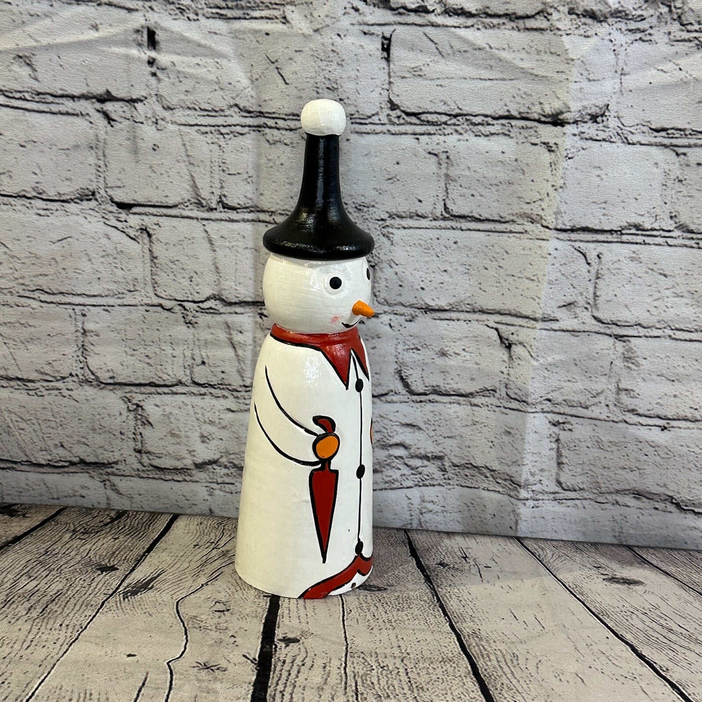 28cm x 8cm Black Pointy Hat Snowman Handcrafted Wood Xmas Christmas Ornament