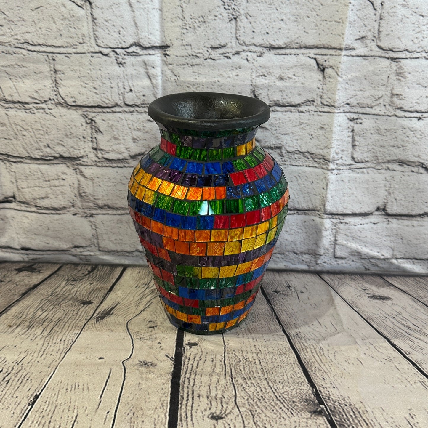 20cm Rainbow Hand Painted Glass Mosaic Terracotta Vase Vessel Ceramic Pottery