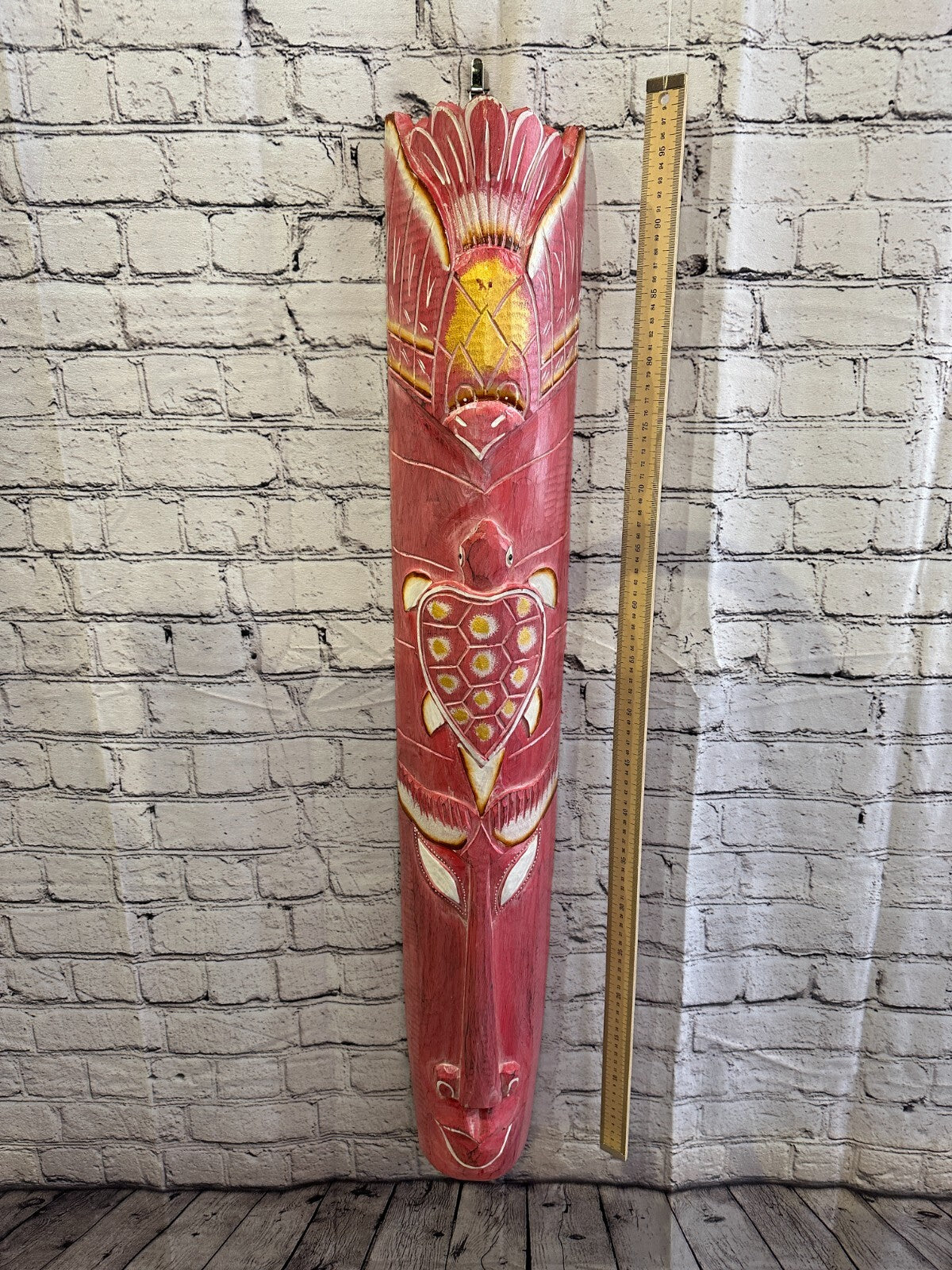 100cm Pink Turtle Hand Carved Fair Trade Wooden Animal Wall Art Hang Mask