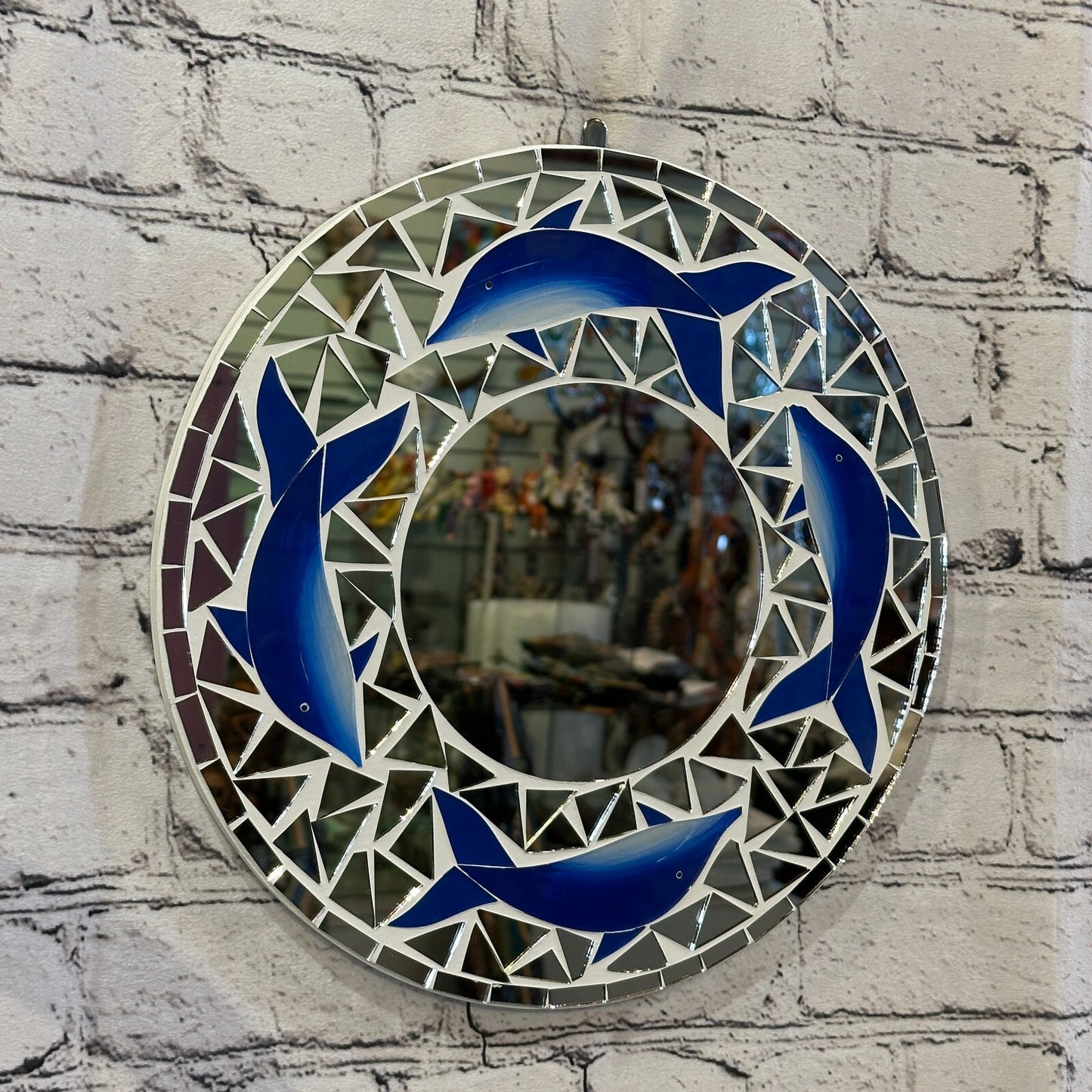 Blue Dolphin Mosaic Tile Wall Mirror 30cm x 30cm 12 Inches Handmade New