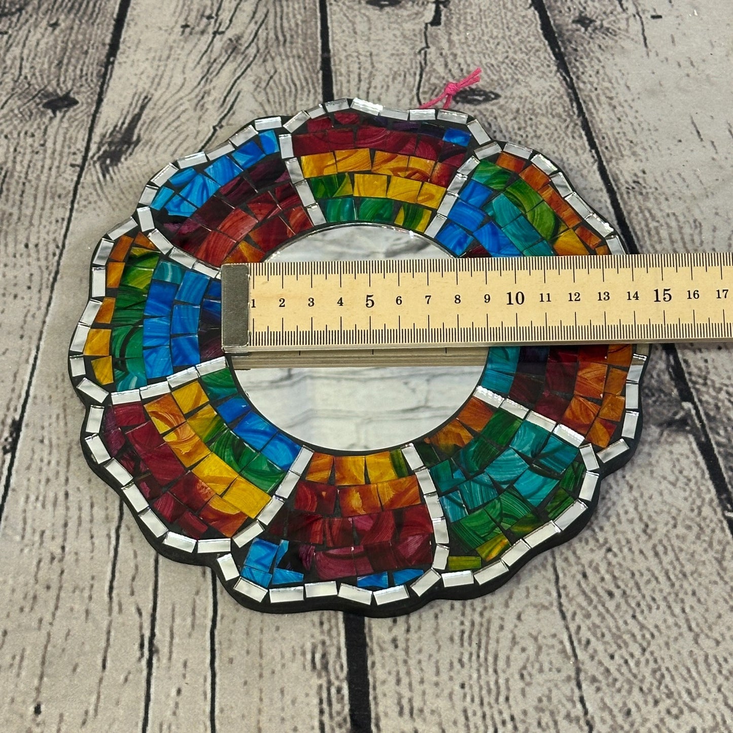 Rainbow Black Flower Mosaic Tile Wall Mirror 20cm x 20cm 8 Inches Handmade New