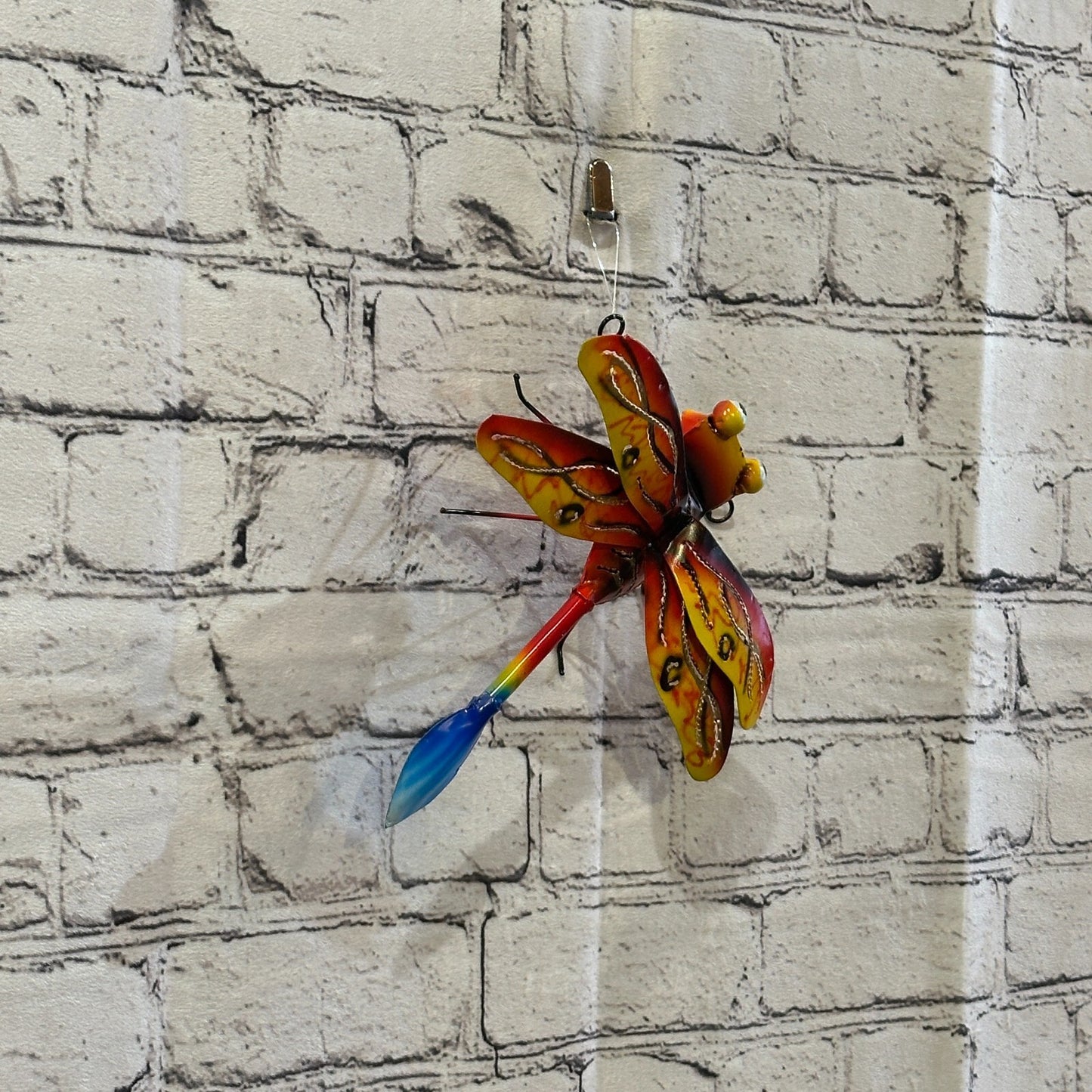 20cm x 15cm Yellow Dragonfly Bug Metal Tin Wall Hanging Ornament Painted Statue
