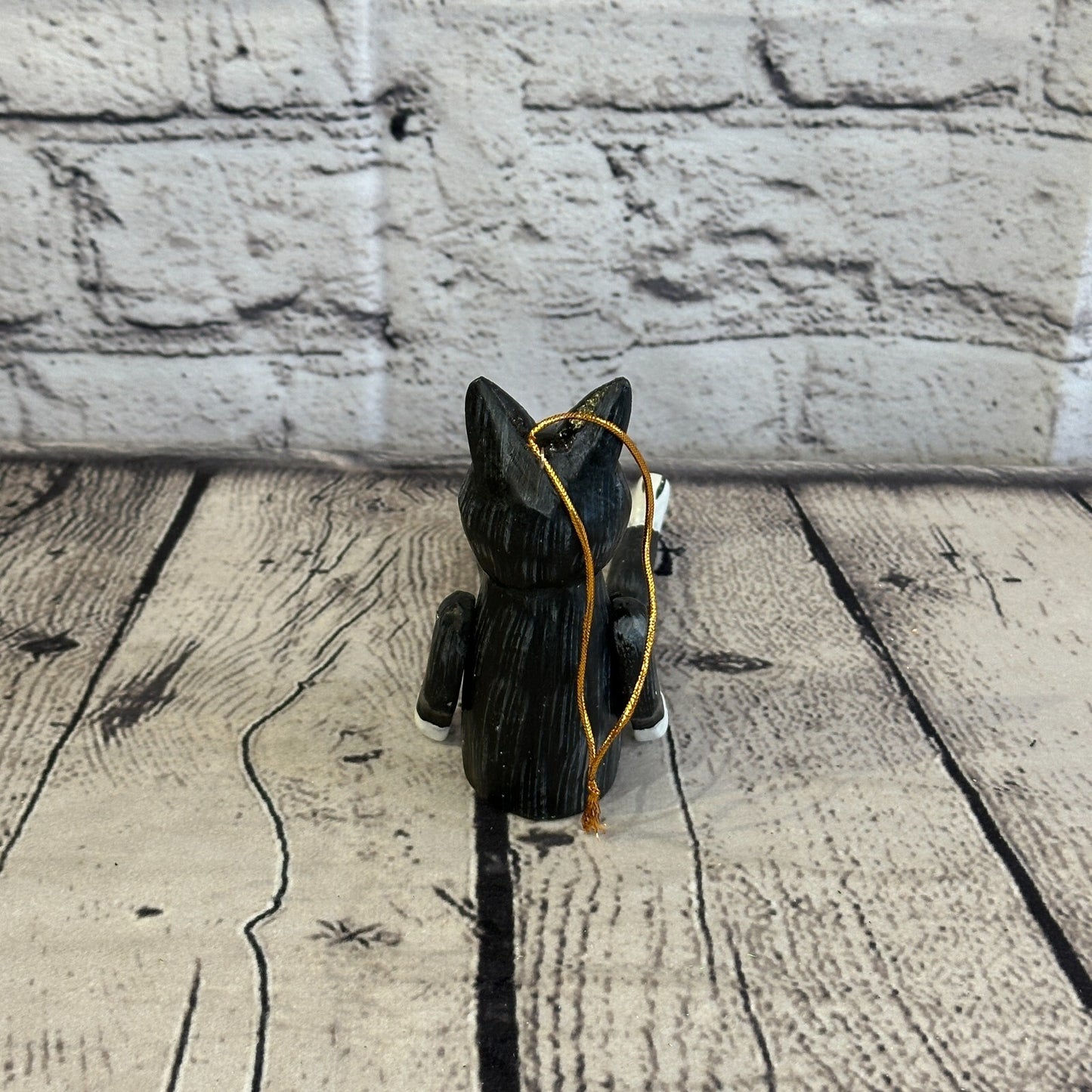 10cm Black Cat Sitting Animal, Wooden Shelf Ornament Handmade and Fairtrade