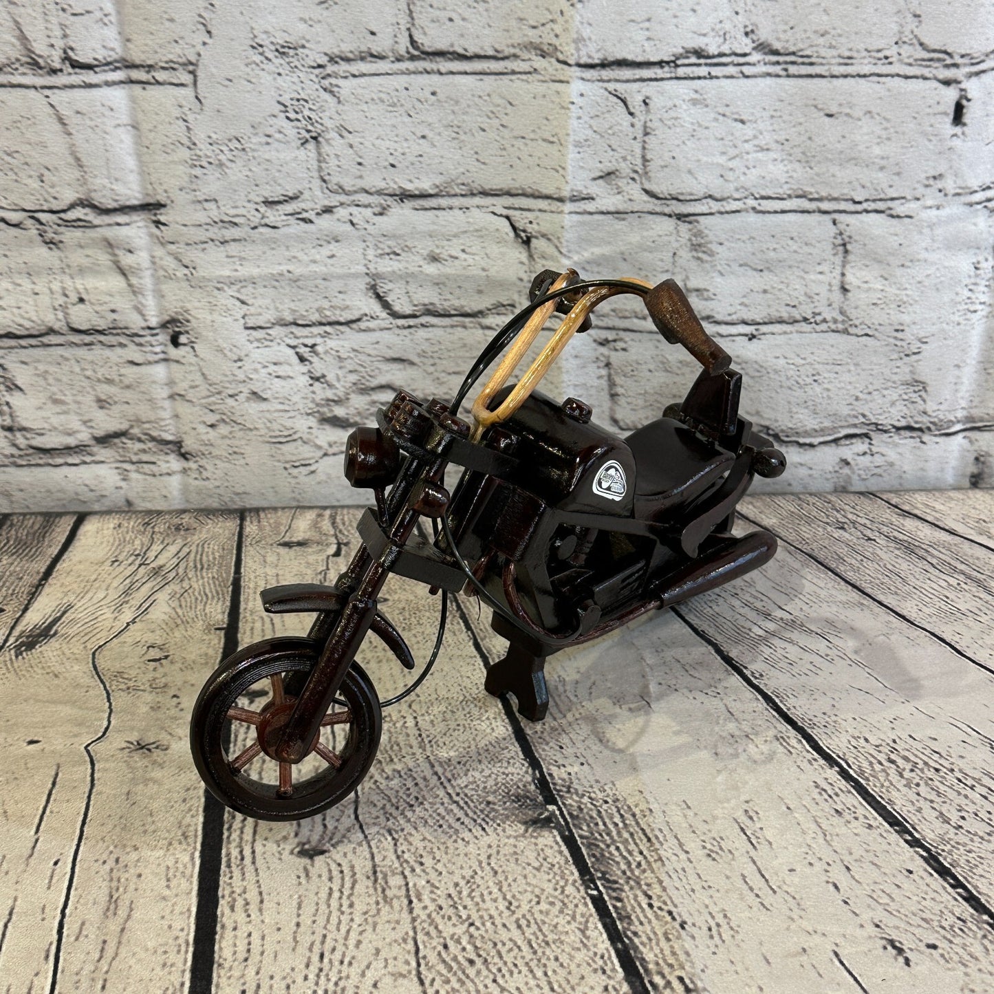 25cm Large Dark Wood Motorbike Motorcycle Model Wooden Ornament Decorative Bike