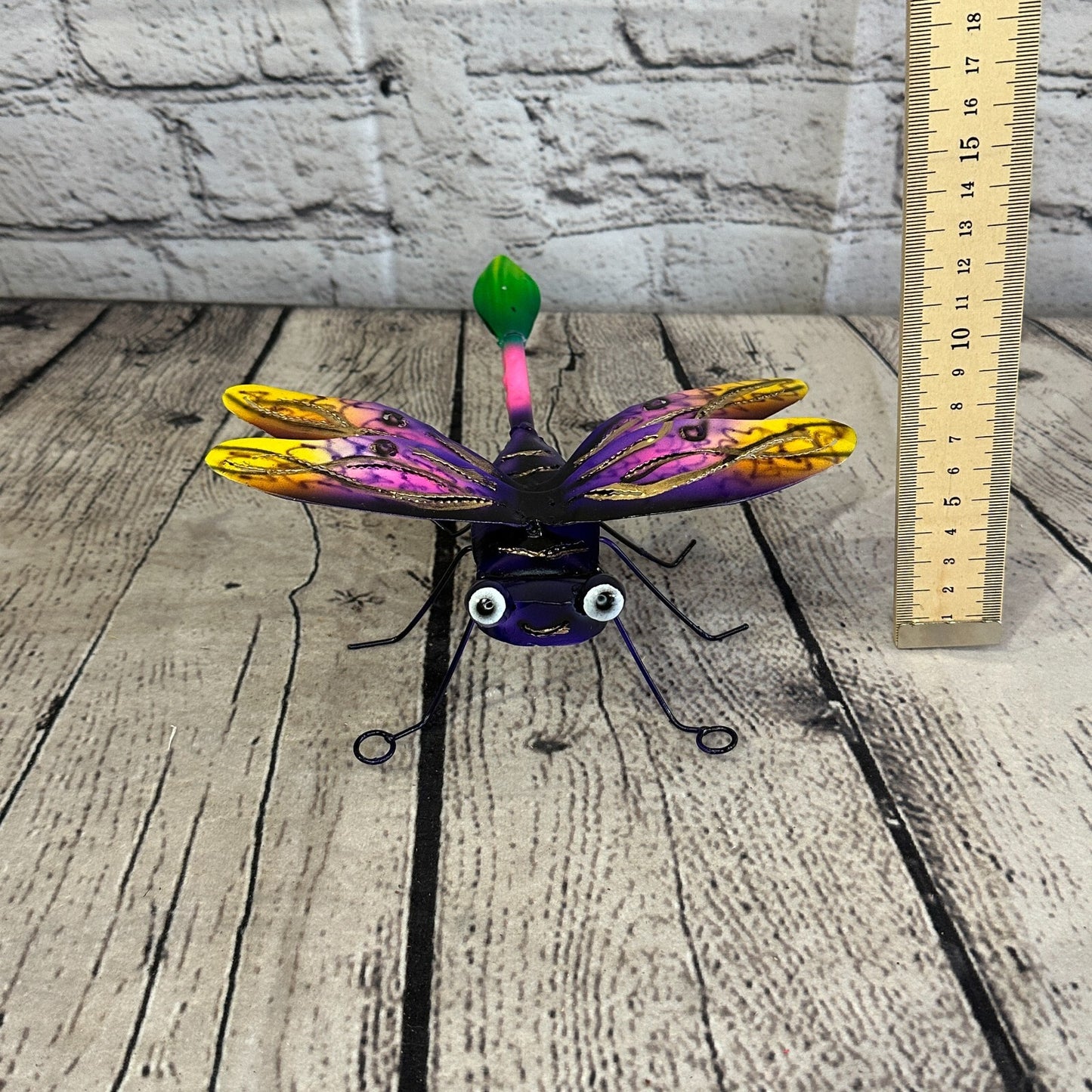 20cm x 15cm Purple Dragonfly Bug Metal Tin Wall Hanging Ornament Painted Statue