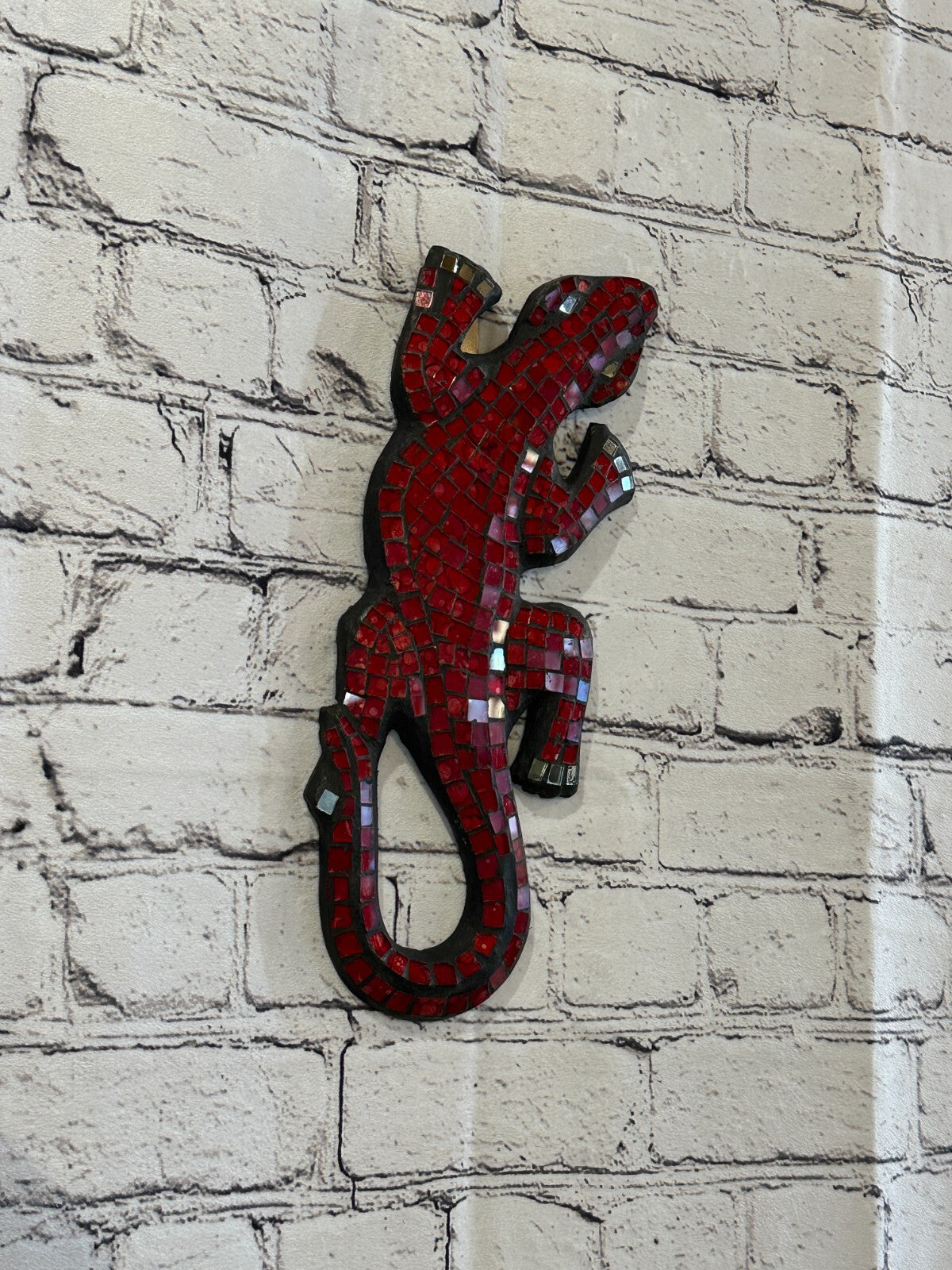 30cm Gecko Red Mosaic Wall Hanging Wooden Ornaments Wood Carving