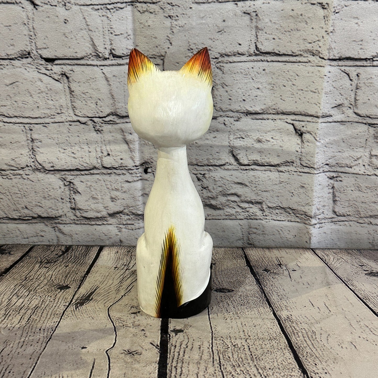 25cm x 7cm Siamese Sitting Bobble Style Painted Wooden Hand Carved Cat Wooden