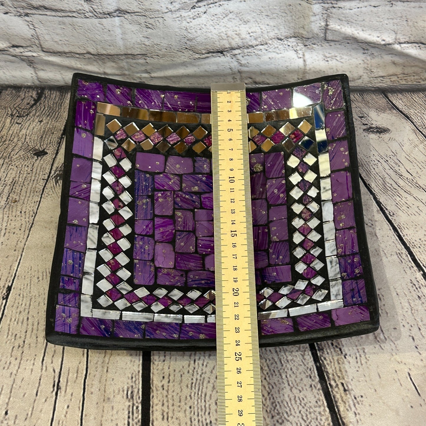 25cm Purple Square Mosaic Handmade Ceramic Glass Tile Bowl Fruit