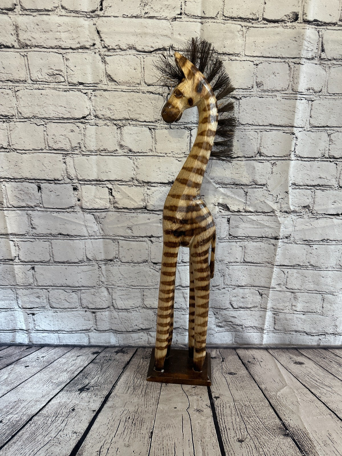 60cm Burnt Pattern Wood Horse Tall Statue Wood Modern Hand Carved Painted