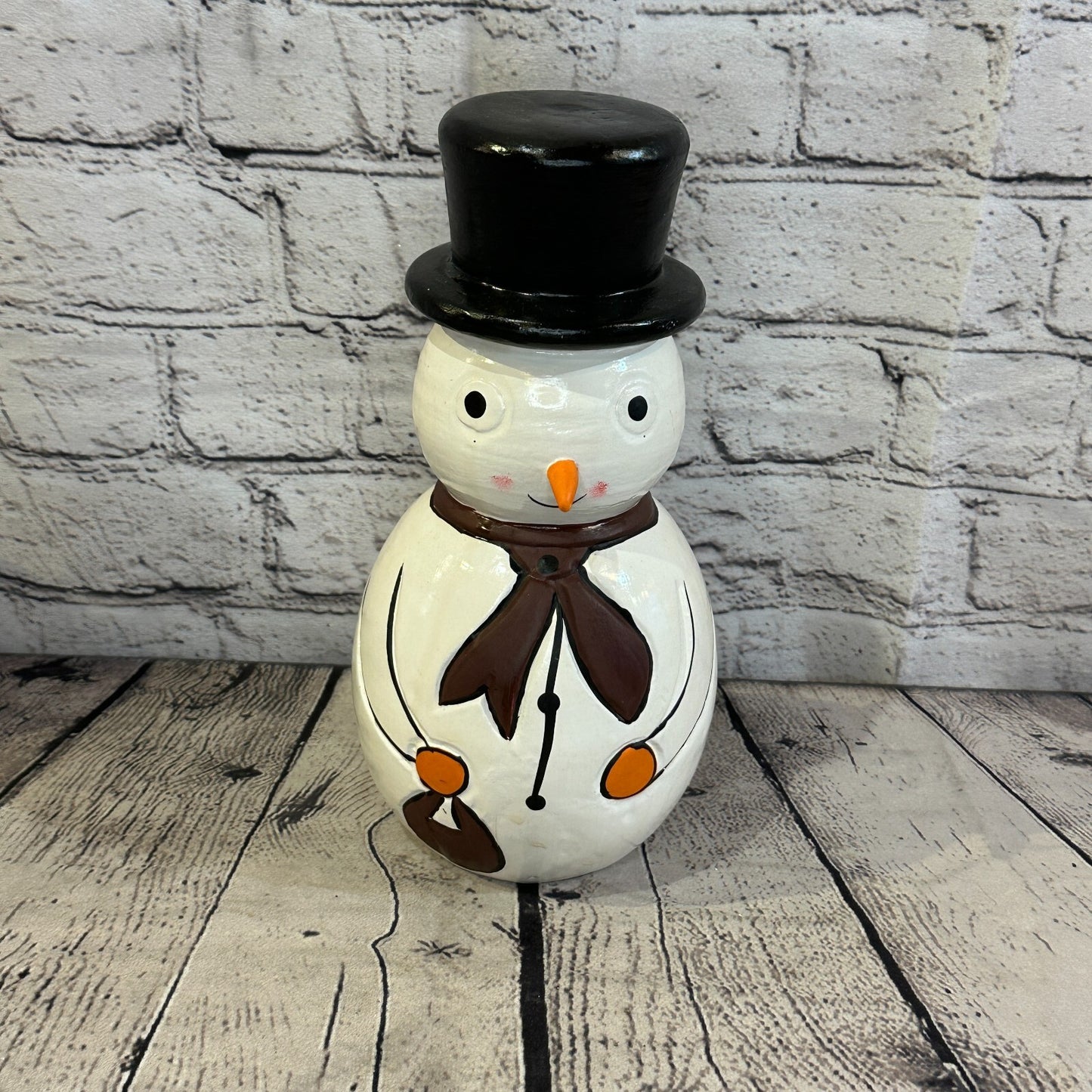 25cm x 12cm Black Top Hat Snowman Handcrafted Wood Xmas Christmas Ornament
