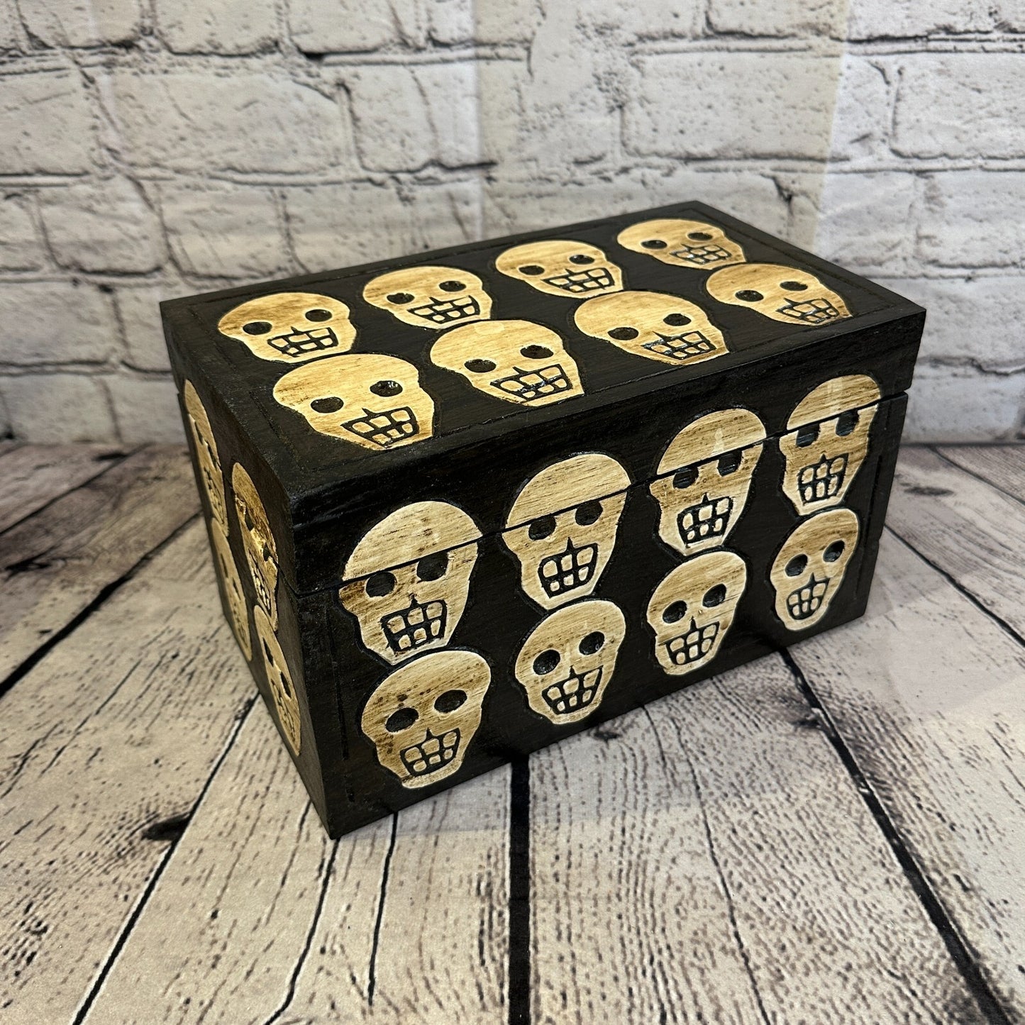 25cm x 15cm x 15cm Square Wooden Gothic Skeleton Skull Coffin Jewellery Box