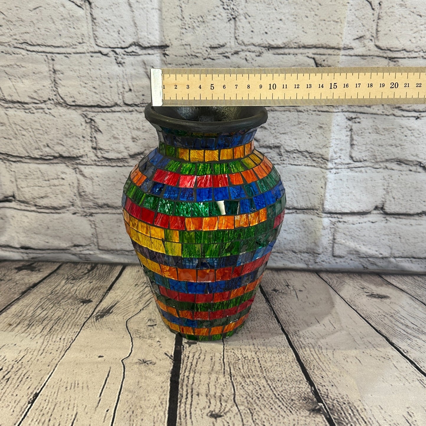 20cm Rainbow Hand Painted Glass Mosaic Terracotta Vase Vessel Ceramic Pottery