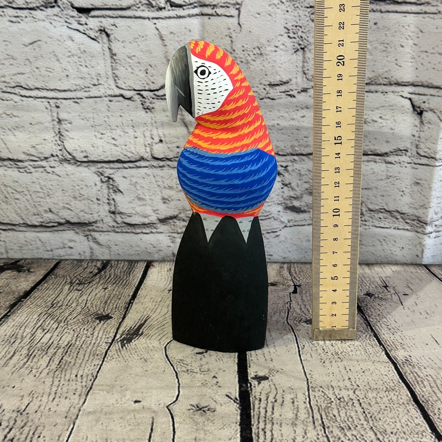 20cm Red Parrot Bird Ornament Statue Fair Trade Hand Made Carved Wood