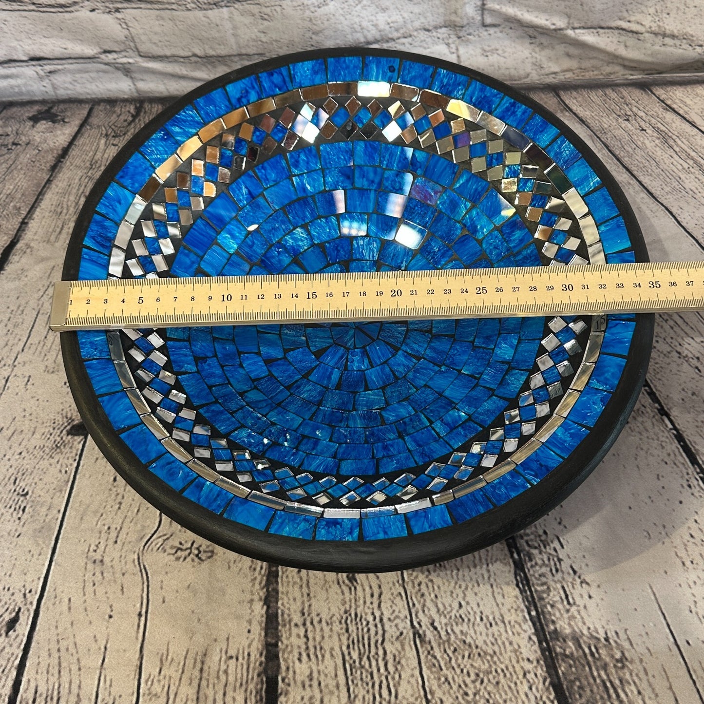 35cm Blue Round Mosaic Handmade Ceramic Glass Tile Bowl Fruit
